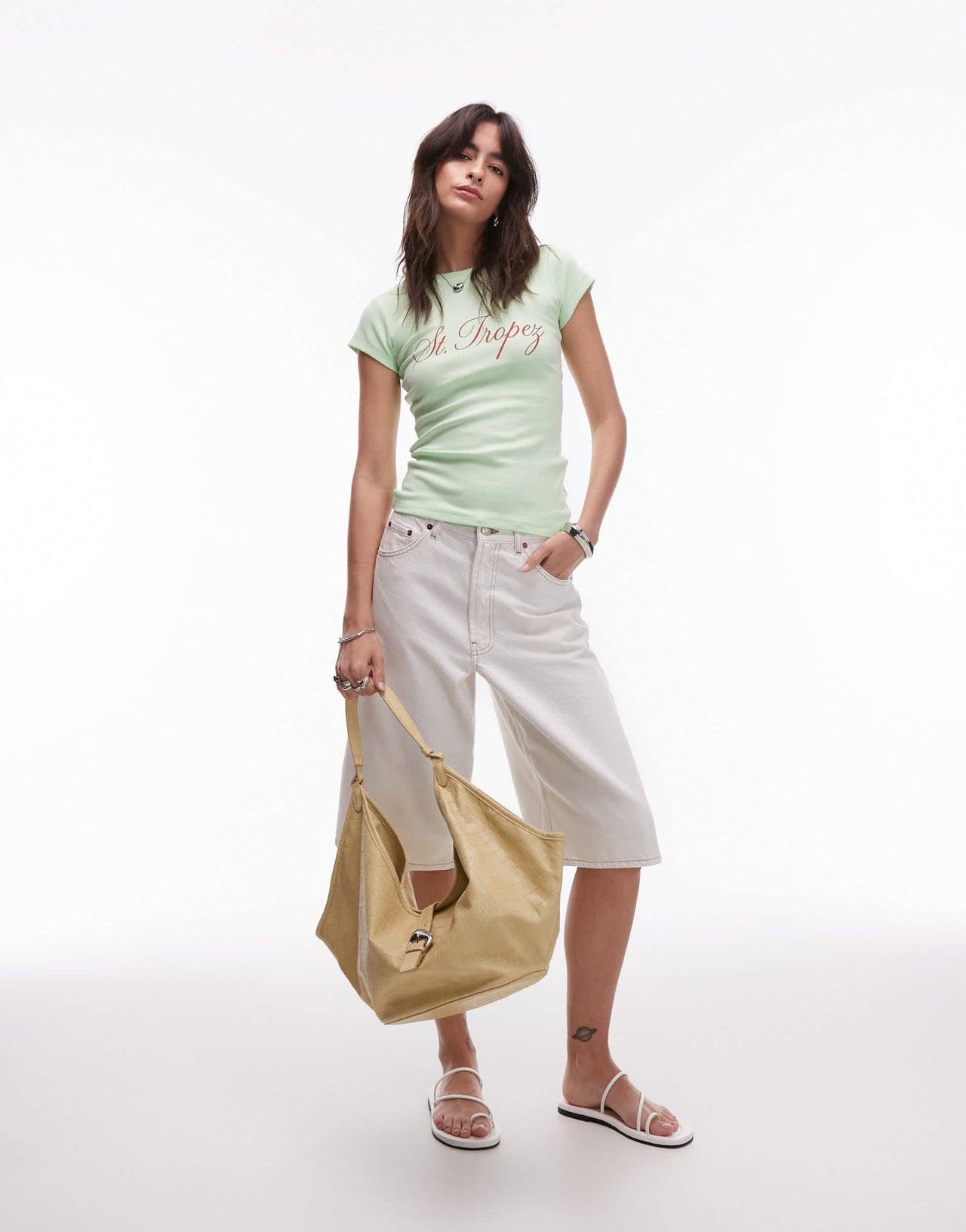 Topshop jersey St Tropez graphic every day tee in green - ASOS Sample Sale