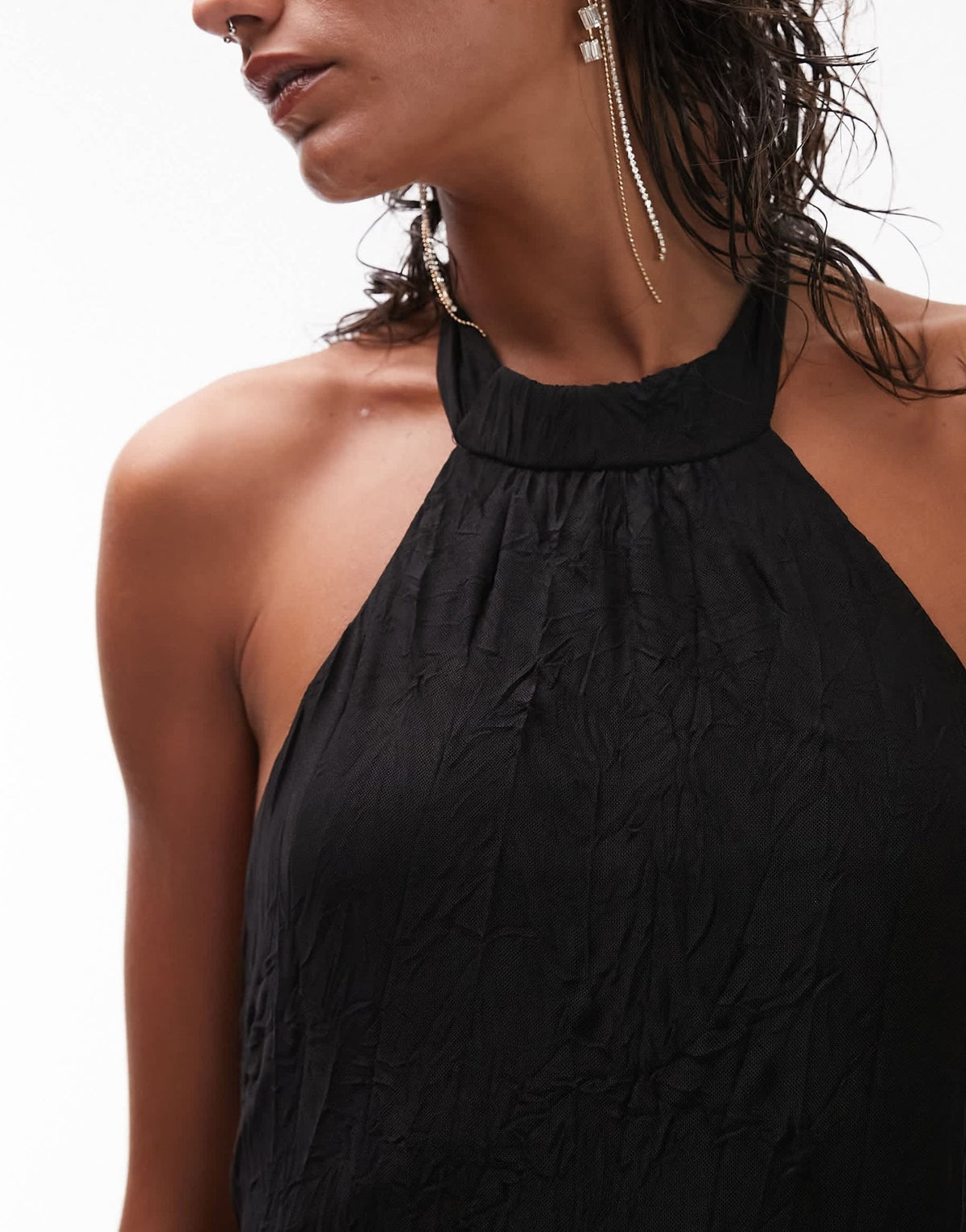 Topshop jersey textured mesh halter maxi dress in black - ASOS Sample Sale