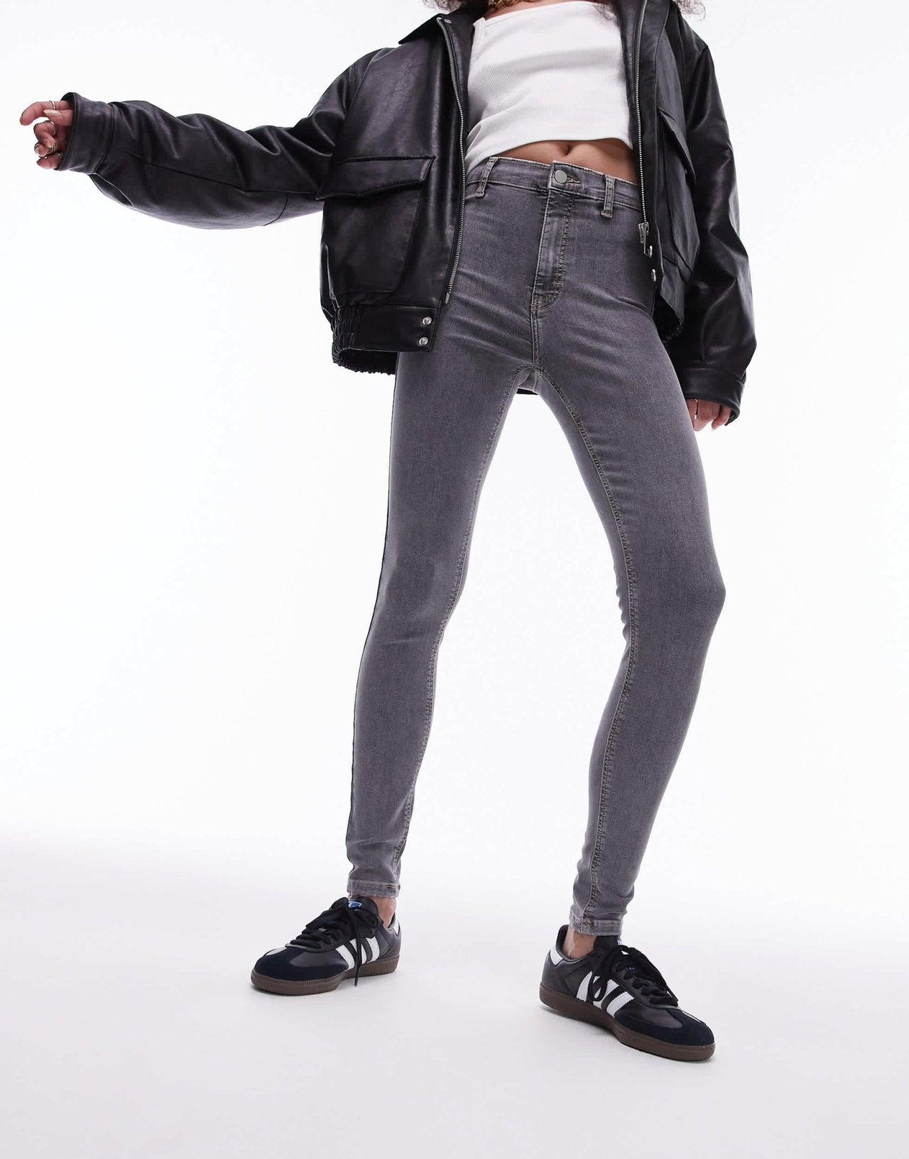 Topshop Joni high rise super skinny jean in grey - ASOS Sample Sale