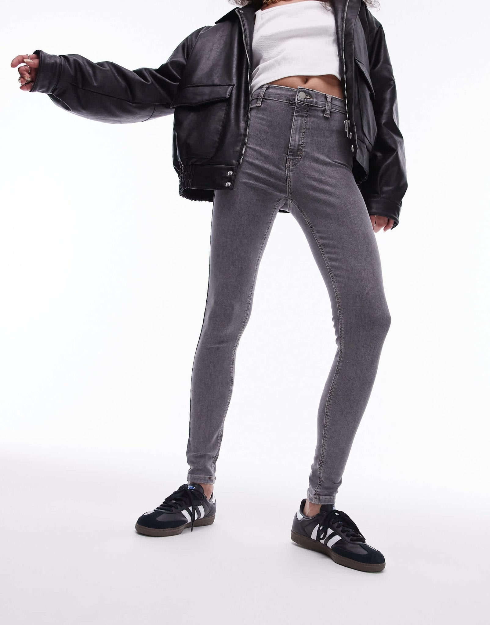Topshop Joni high rise super skinny jean in grey - ASOS Sample Sale