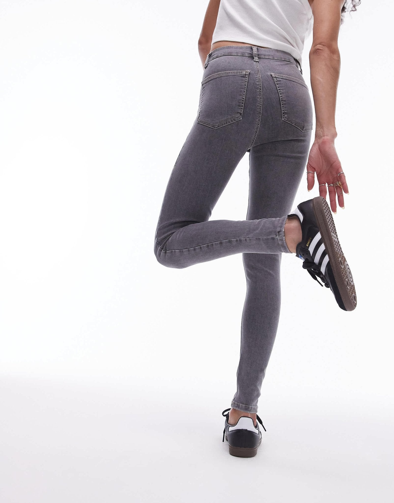 Topshop Joni high rise super skinny jean in grey - ASOS Sample Sale