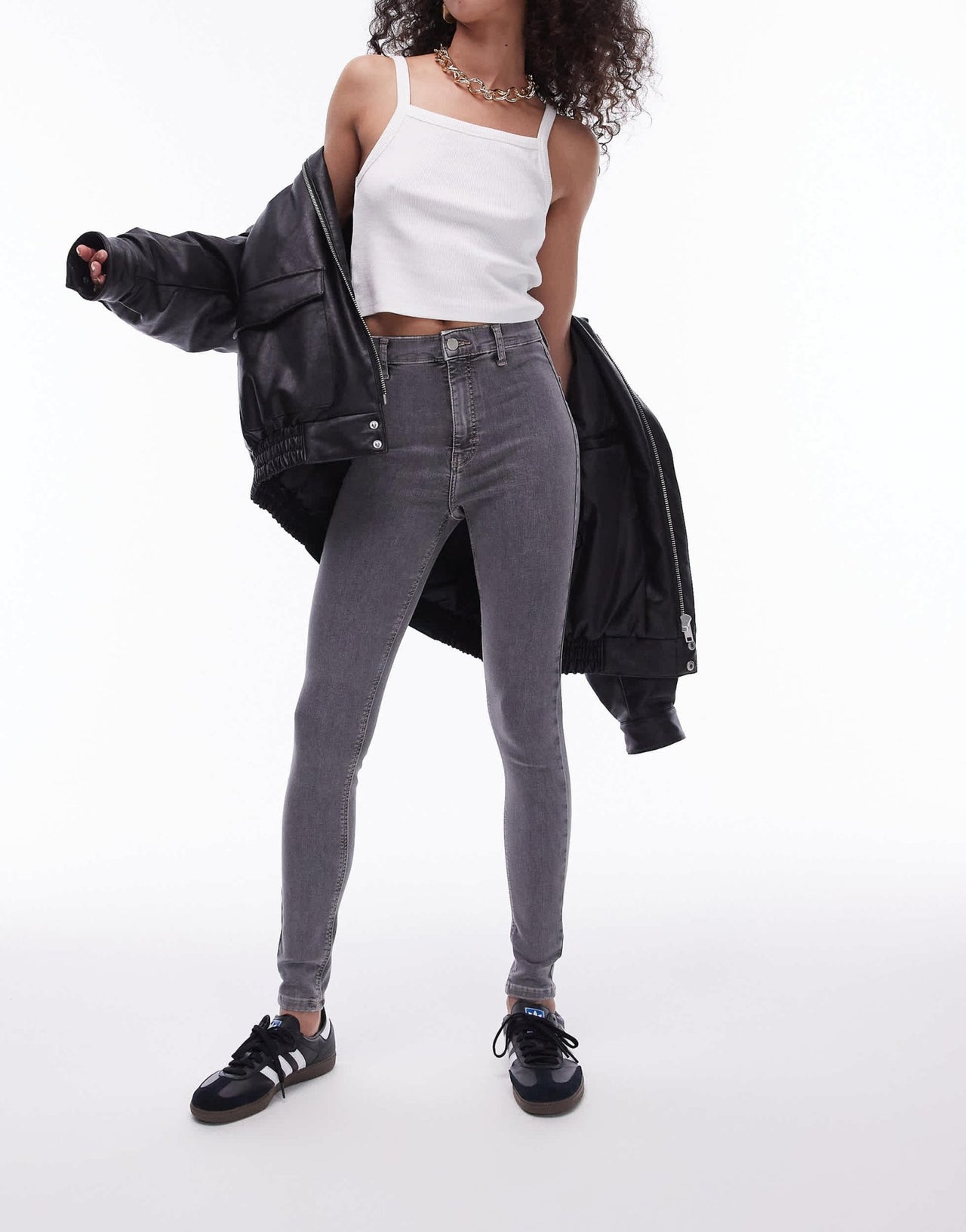 Topshop Joni high rise super skinny jean in grey - ASOS Sample Sale