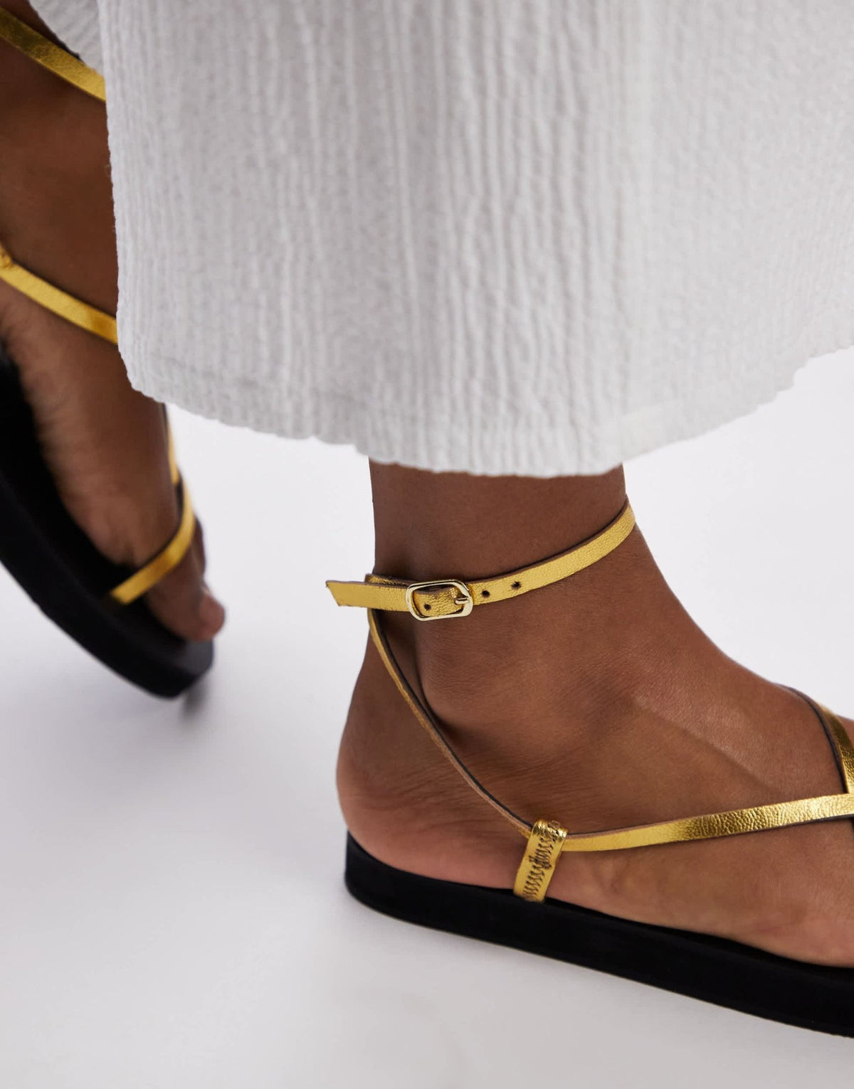 Topshop Jules leather minimal strappy flat sandals in gold – ASOS ...