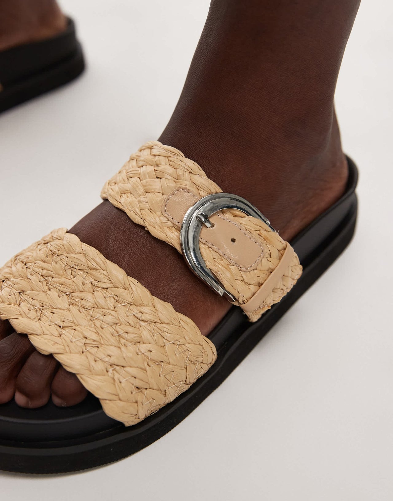 Topshop Kady woven flat sandal with buckle in natural - ASOS Sample Sale