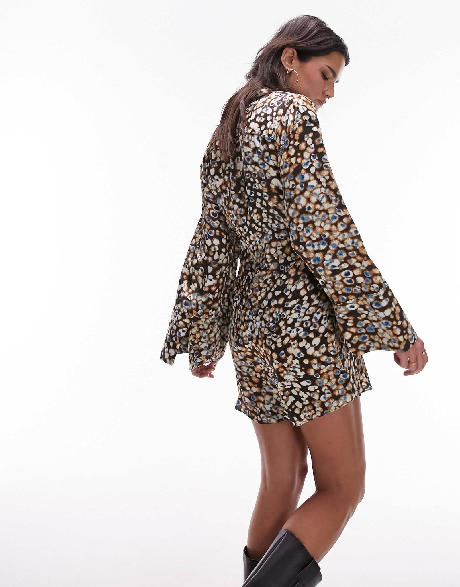 Topshop kimono mini shirt dress in splodgey animal print - ASOS Sample Sale