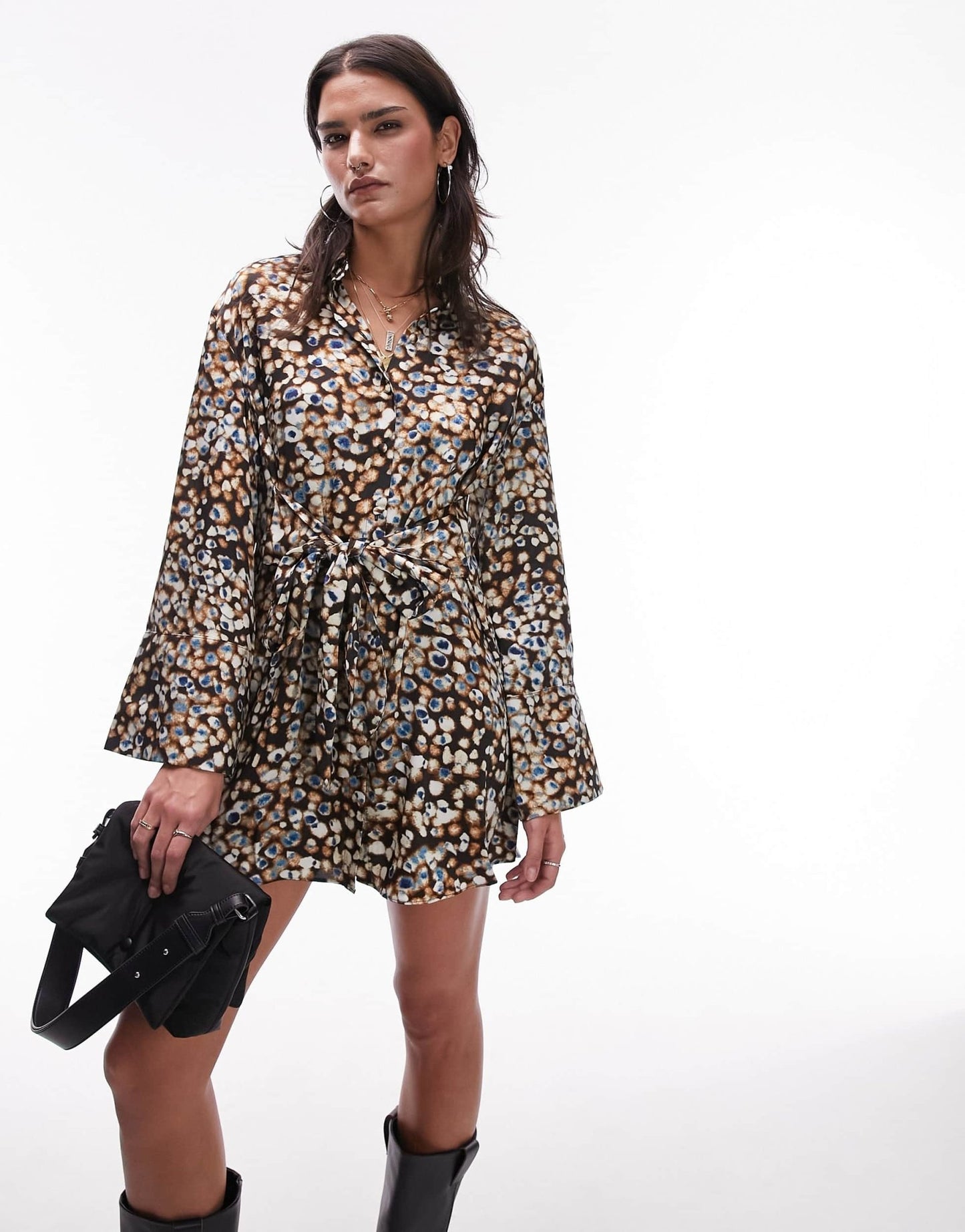Topshop kimono mini shirt dress in splodgey animal print - ASOS Sample Sale