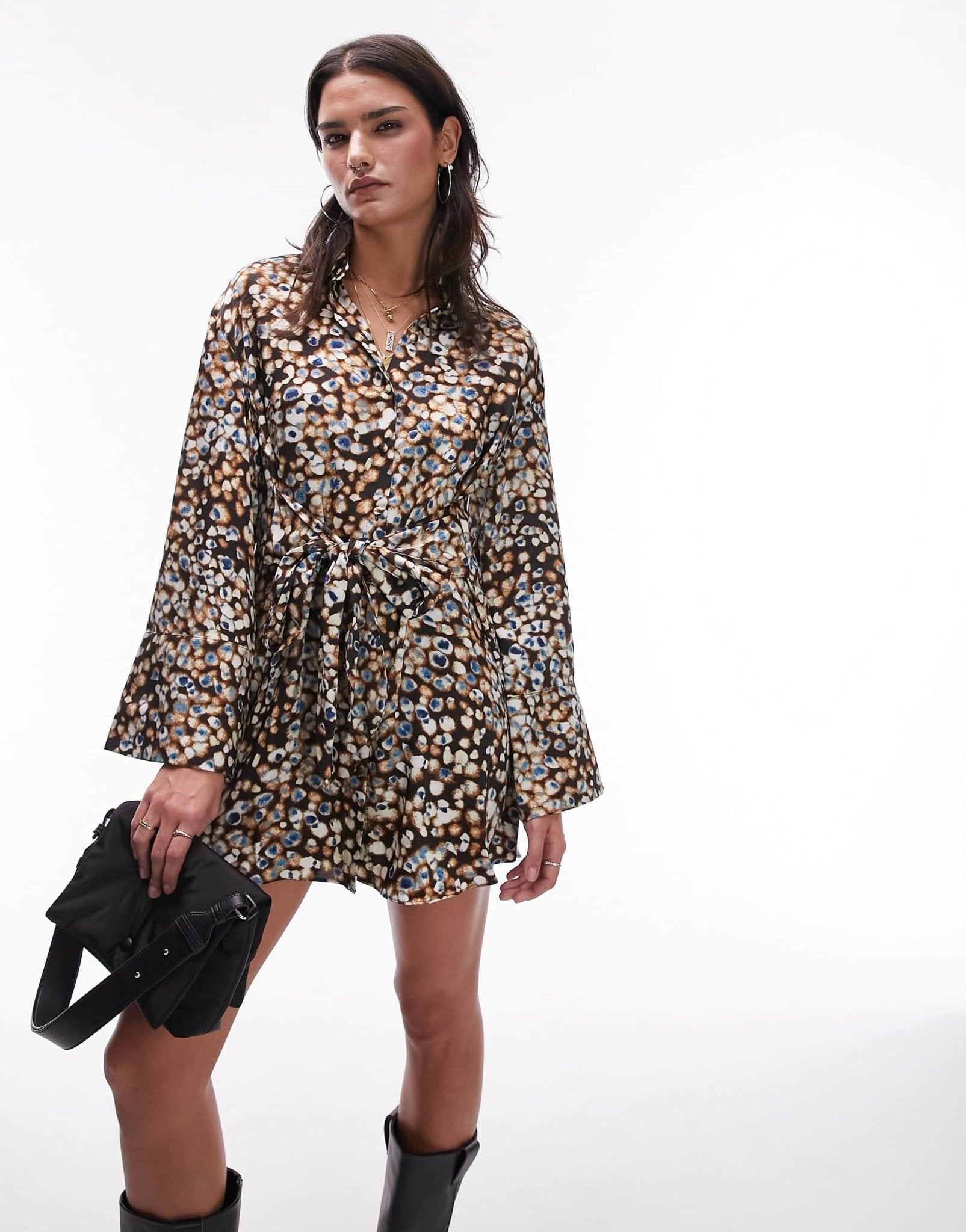 Topshop kimono mini shirt dress in splodgey animal print - ASOS Sample Sale