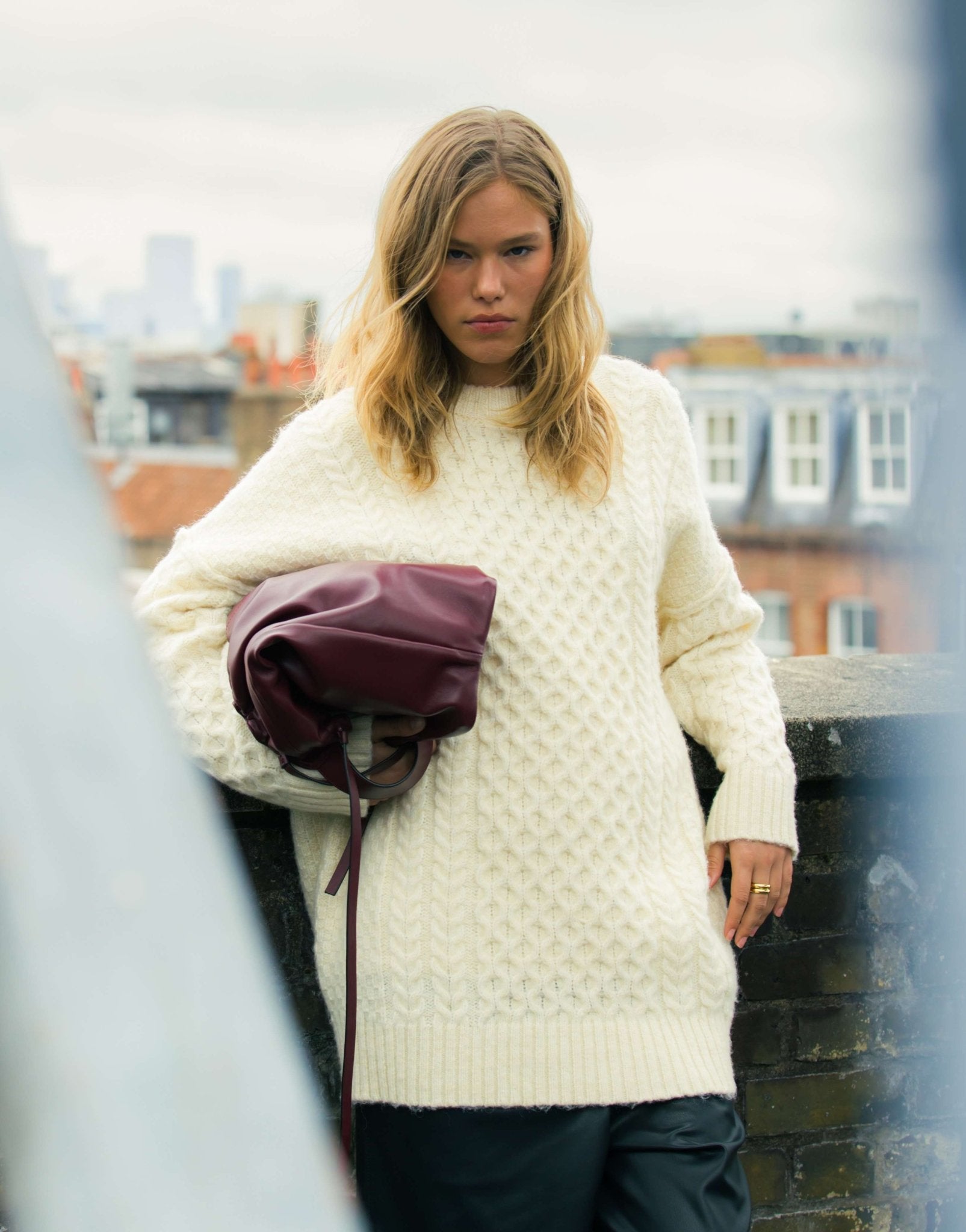 Topshop knitted all over cable oversized mini dress in ivory - ASOS Sample Sale
