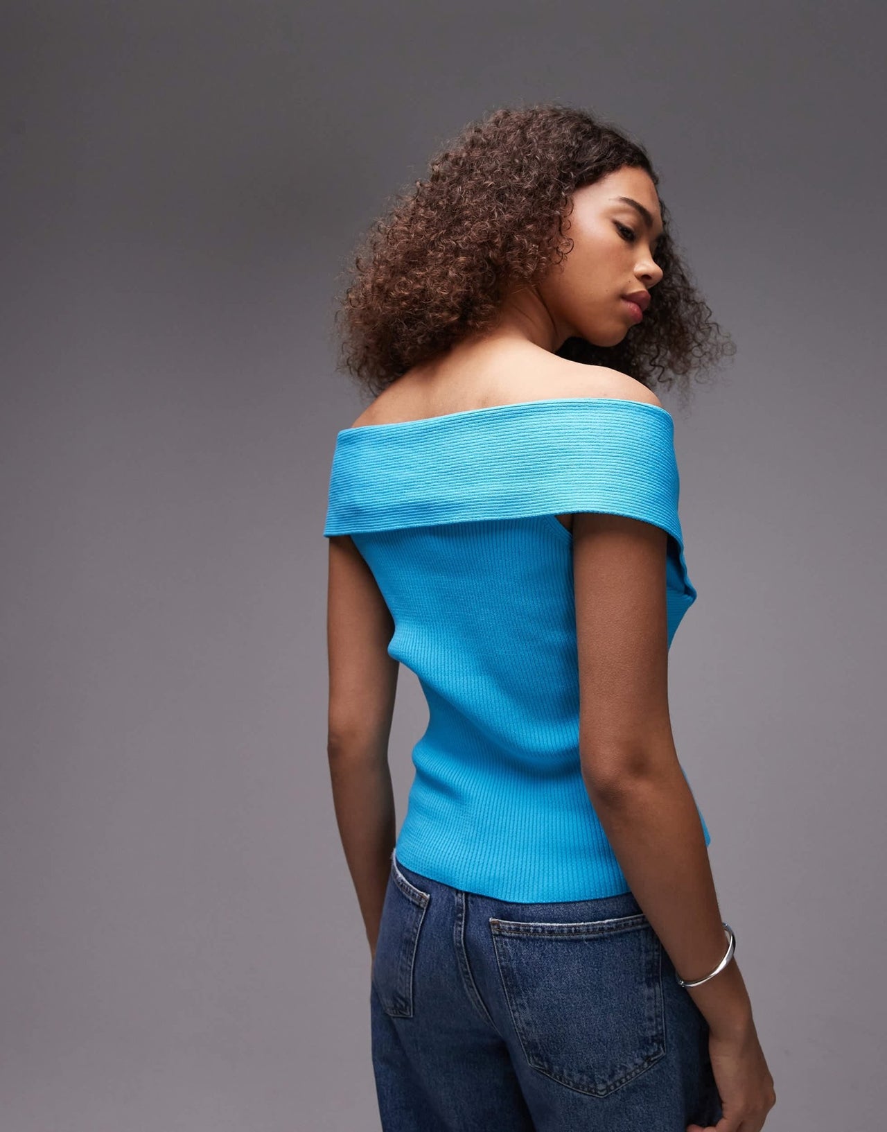 Topshop knitted bardot jumper in cobalt blue - ASOS Sample Sale