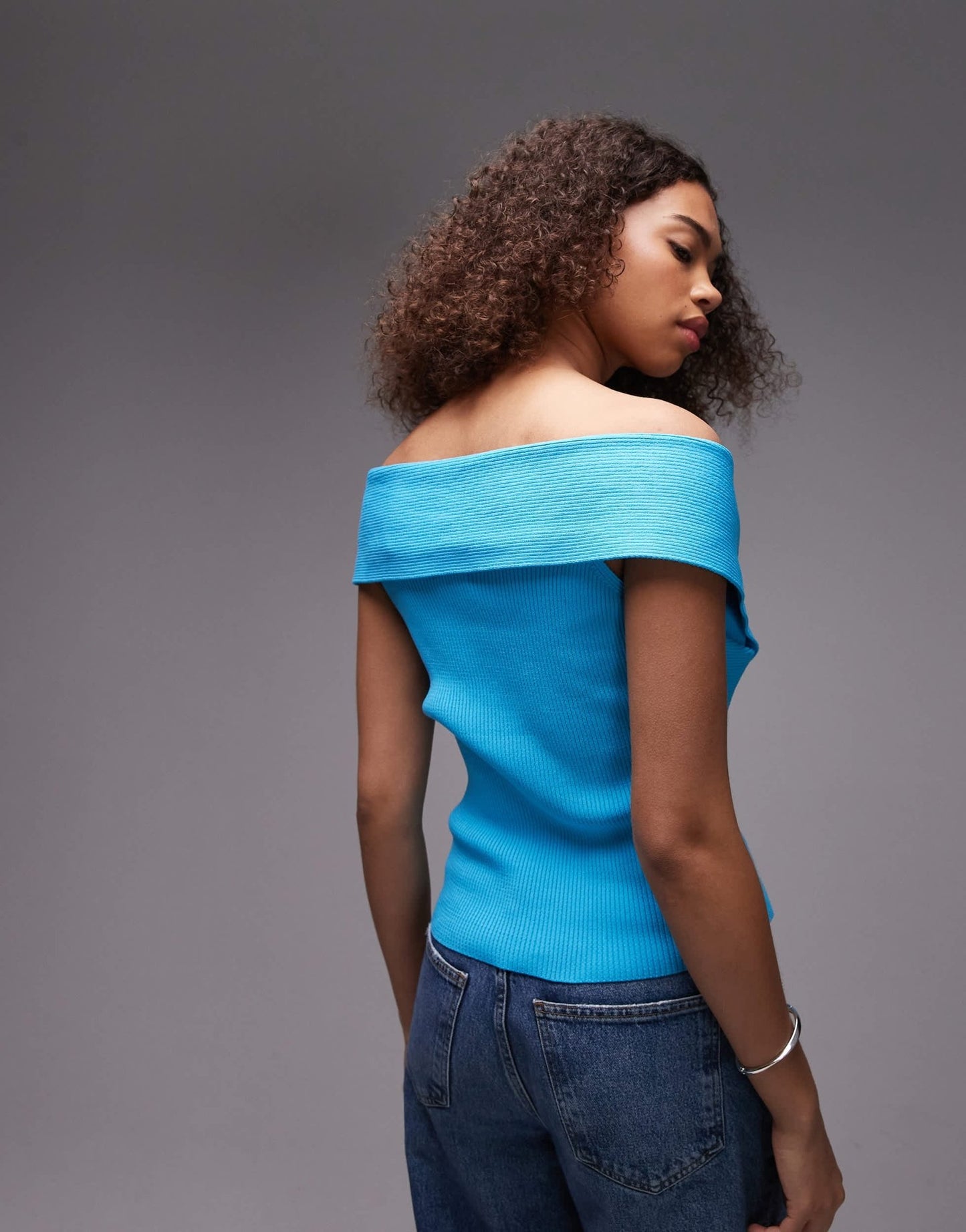 Topshop knitted bardot jumper in cobalt blue - ASOS Sample Sale