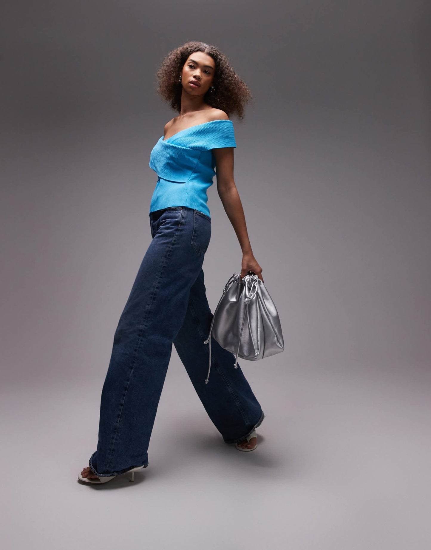Topshop knitted bardot jumper in cobalt blue - ASOS Sample Sale