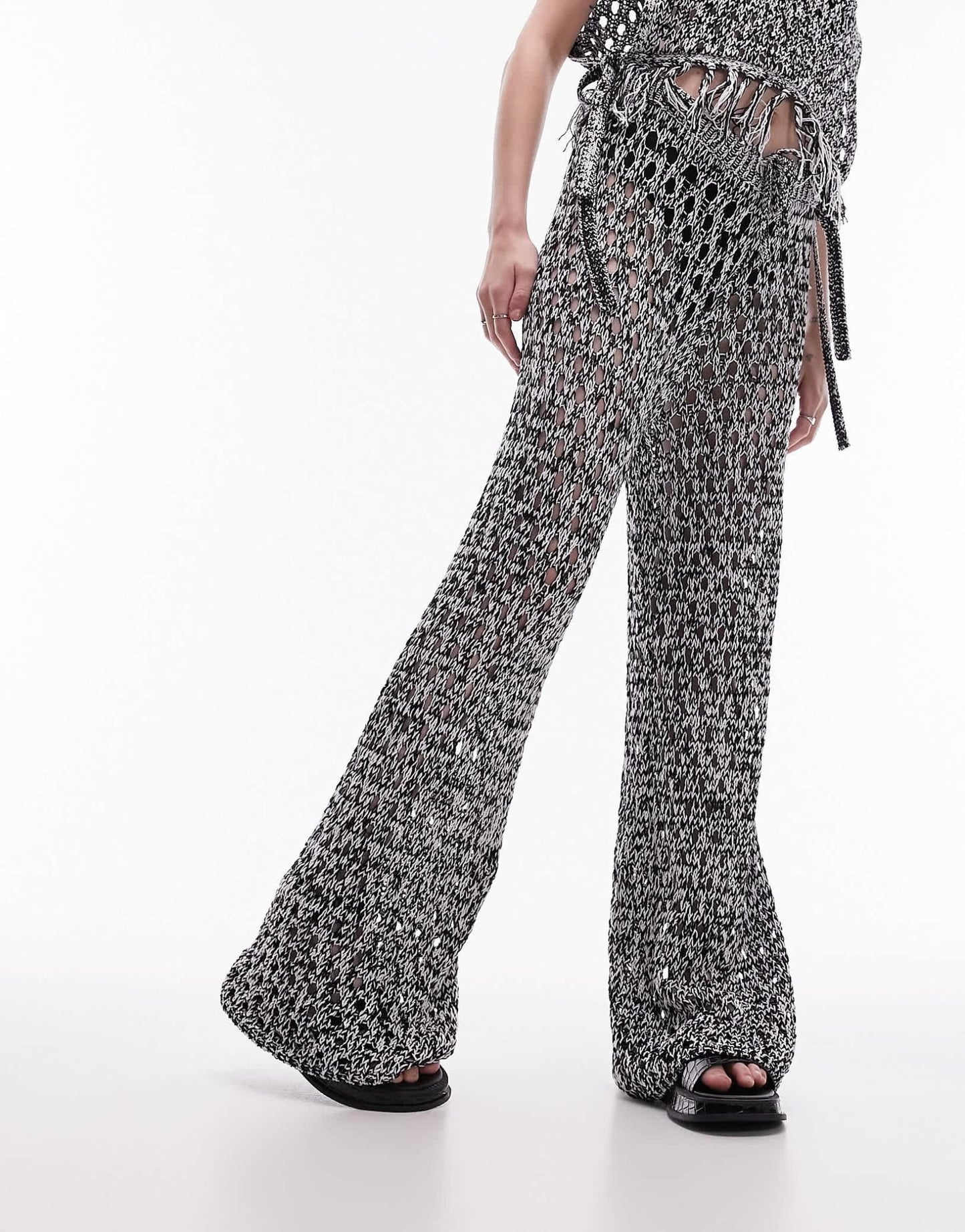 Topshop knitted beach trousers in monochrome - ASOS Sample Sale