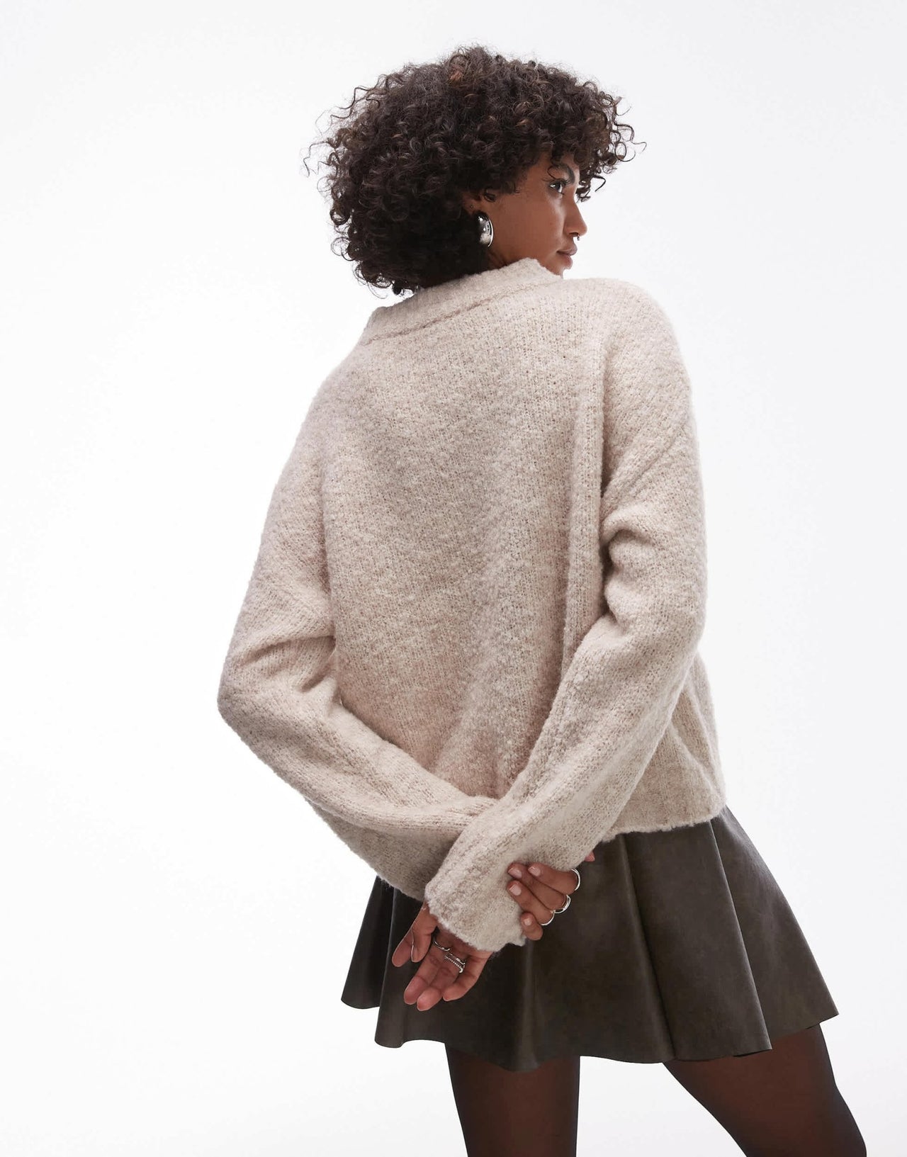 Topshop knitted boucle crew jumper in stone - ASOS Sample Sale
