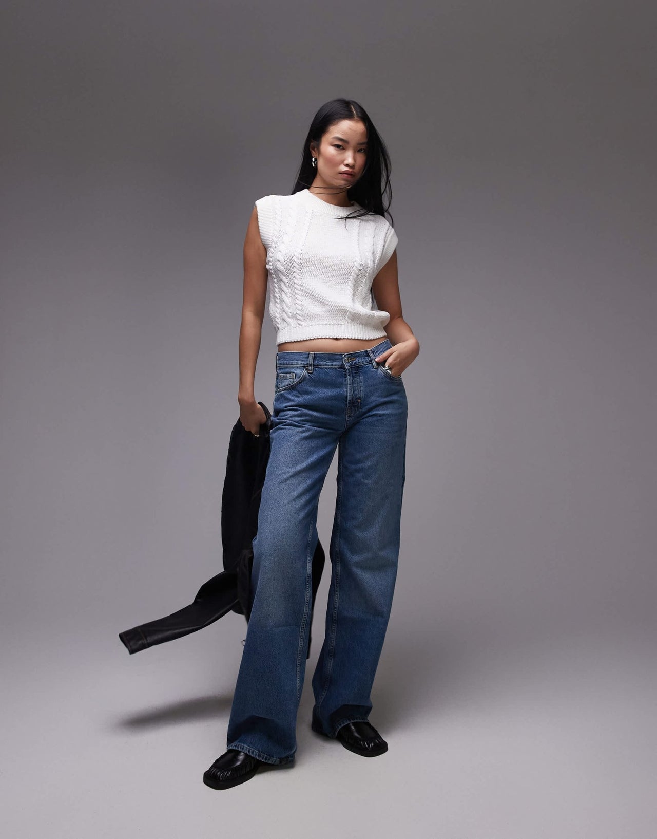 Topshop knitted cable clean tank in ivory - ASOS Sample Sale