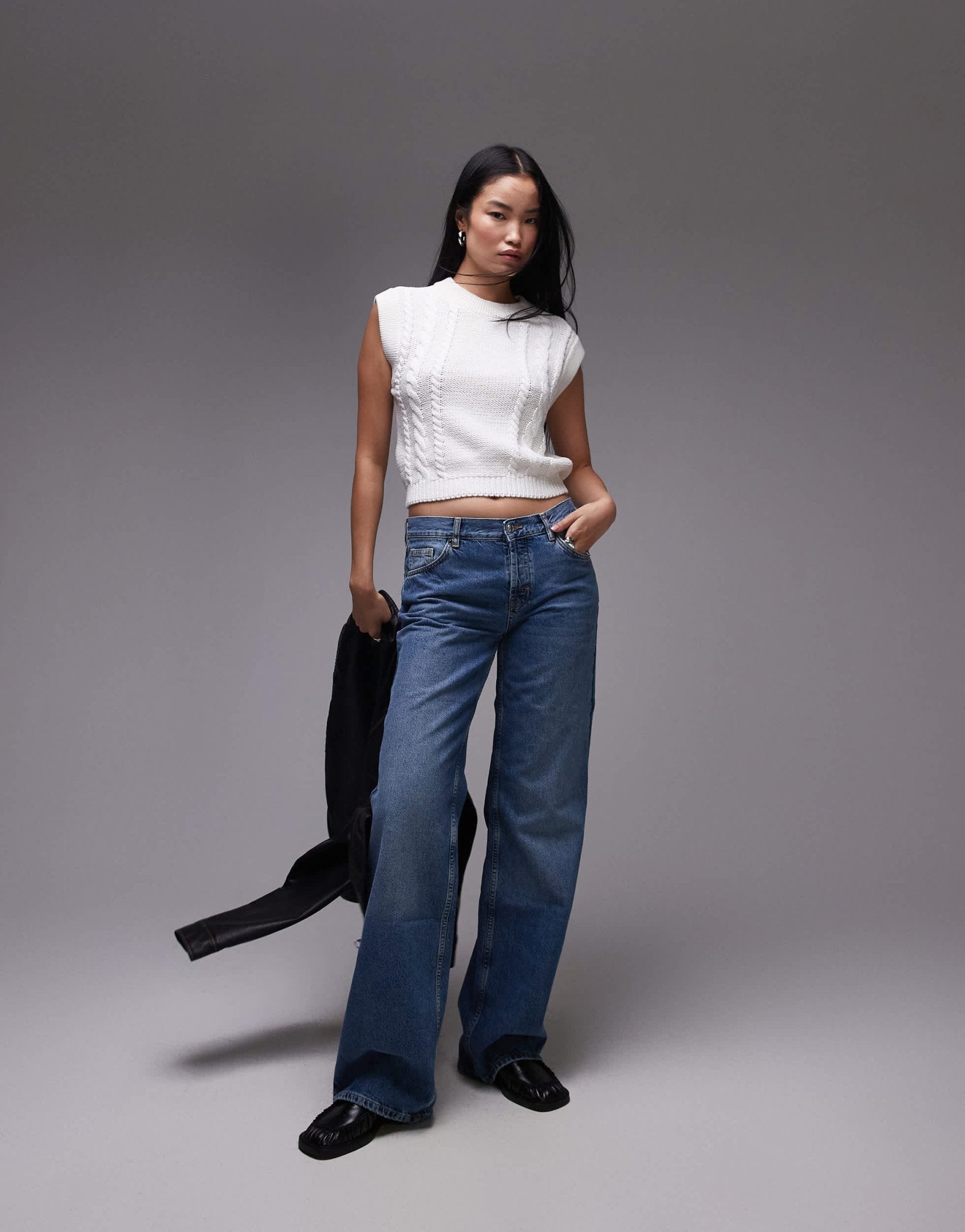 Topshop knitted cable clean tank in ivory - ASOS Sample Sale