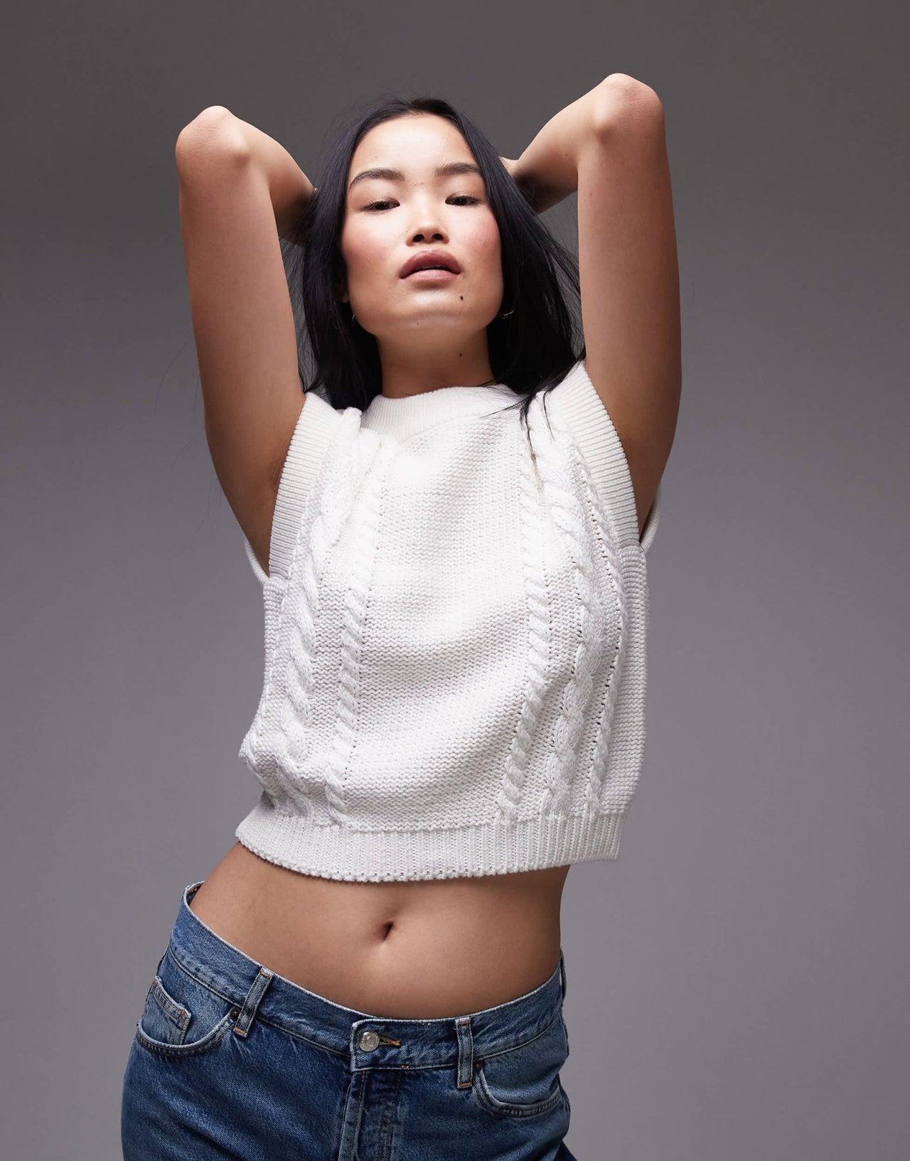 Topshop knitted cable clean tank in ivory - ASOS Sample Sale