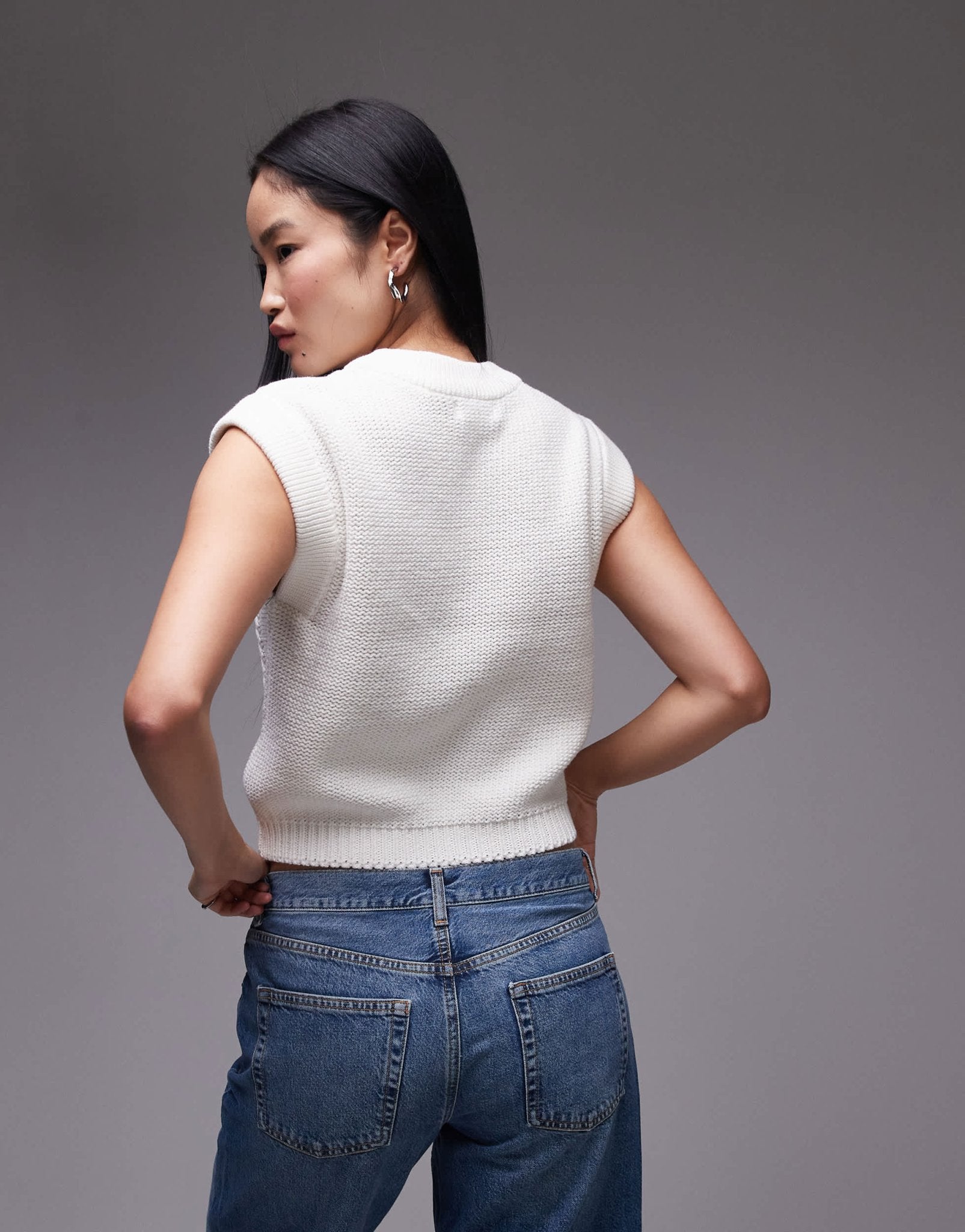 Topshop knitted cable clean tank in ivory - ASOS Sample Sale