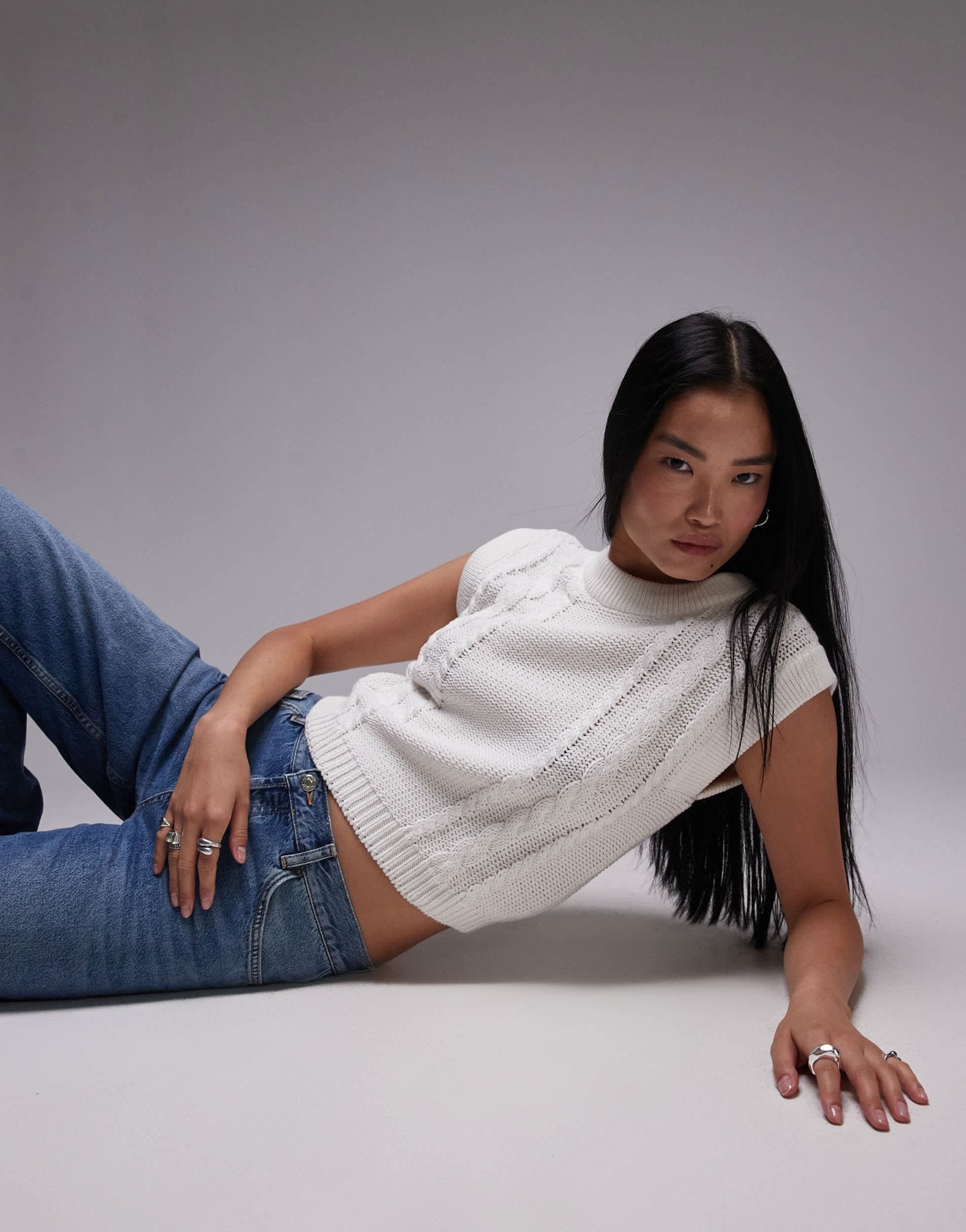 Topshop knitted cable clean tank in ivory - ASOS Sample Sale
