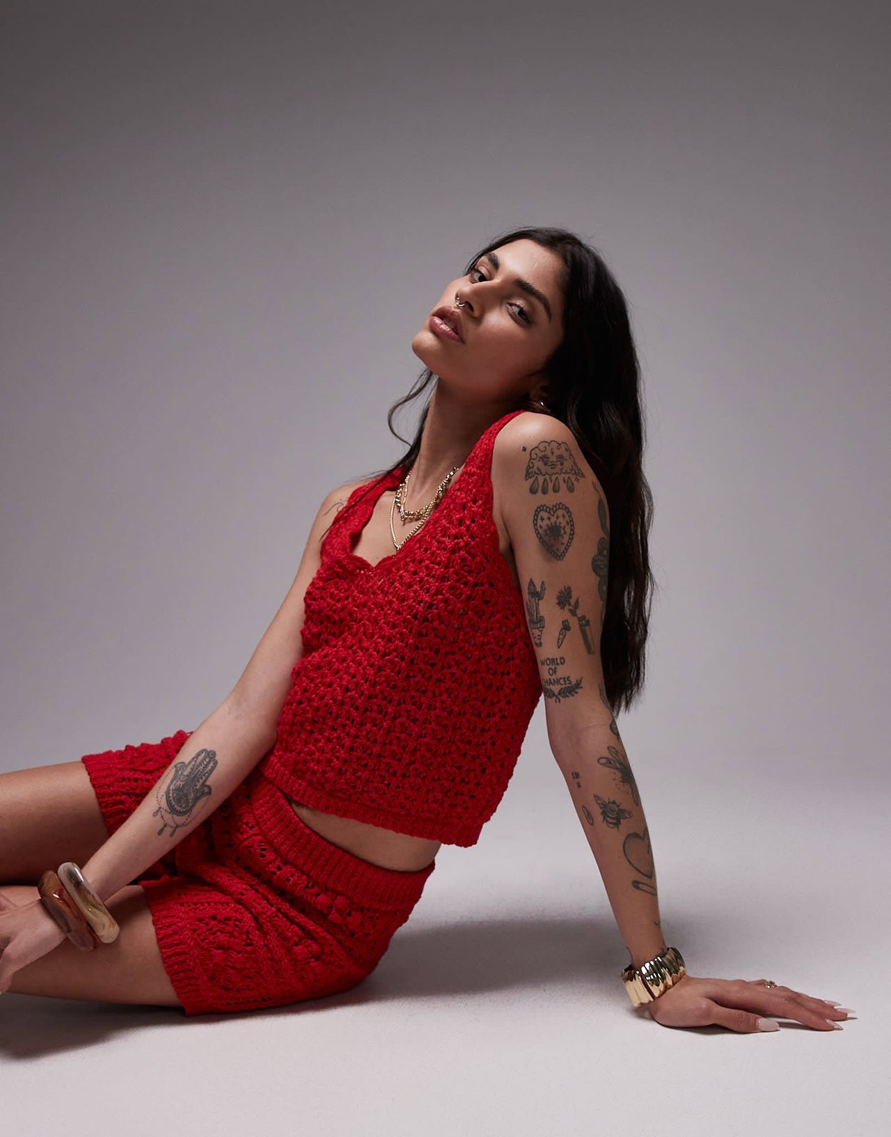 Topshop knitted co-ord stichy tank in red - ASOS Sample Sale