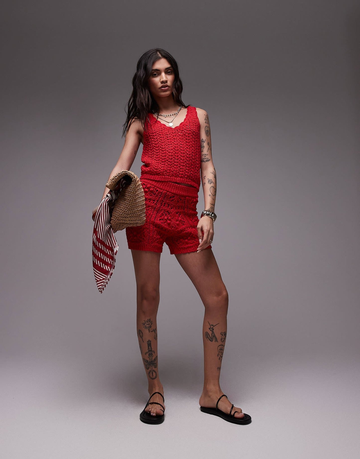 Topshop knitted co-ord stitchy short in red - ASOS Sample Sale