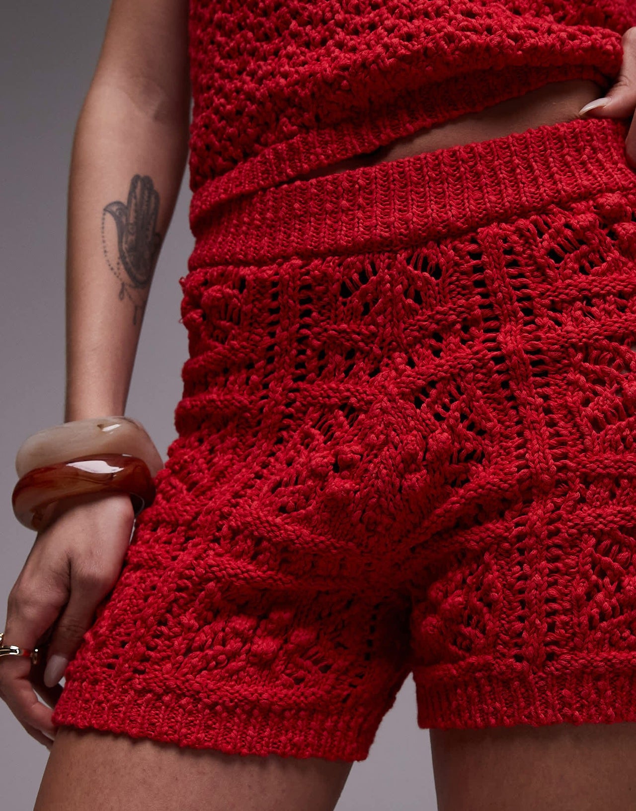 Topshop knitted co-ord stitchy short in red - ASOS Sample Sale