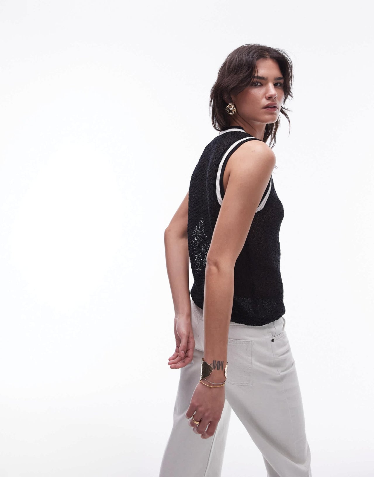 Topshop knitted contrast trim vest in black - ASOS Sample Sale