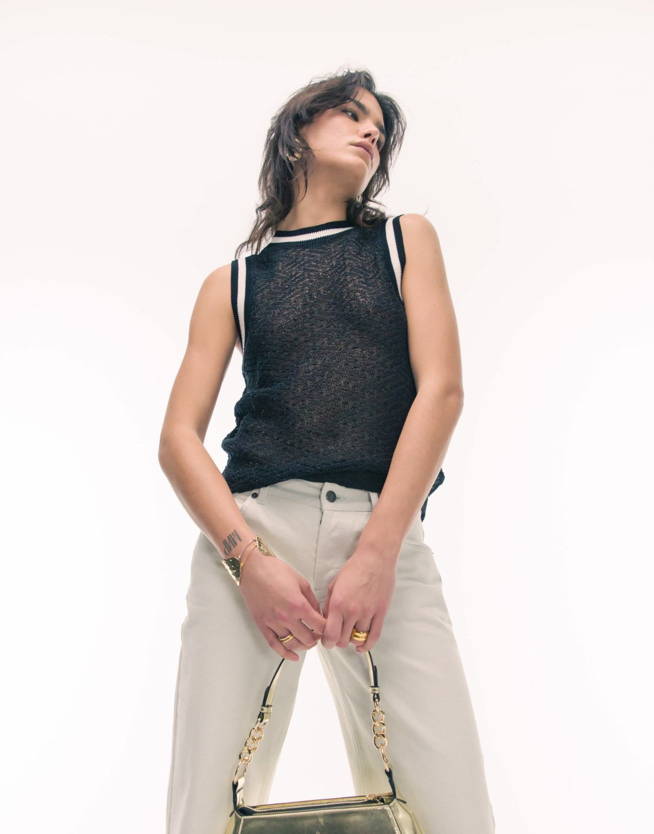Topshop knitted contrast trim vest in black - ASOS Sample Sale