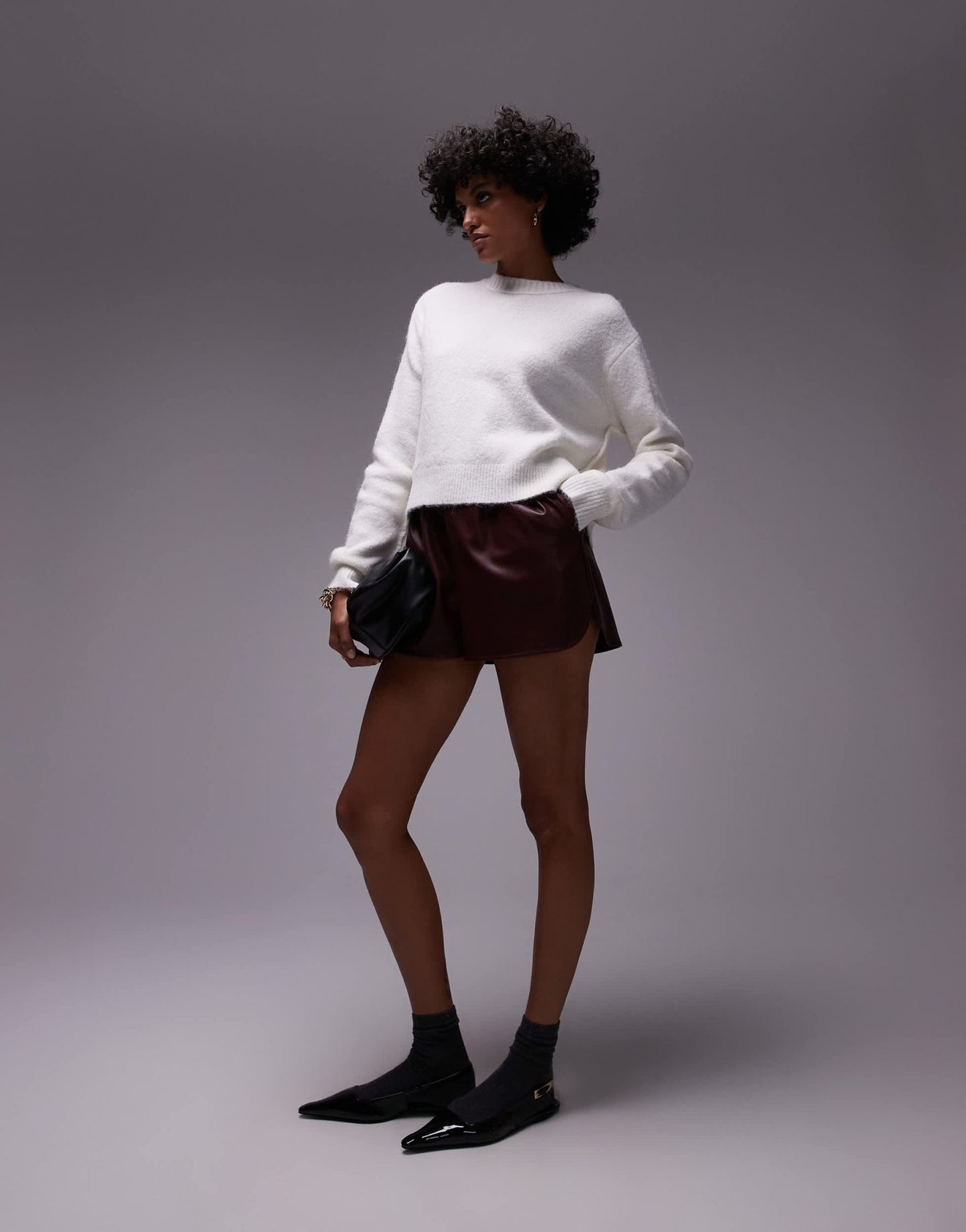Topshop knitted crew with raglan and exposed seam jumper in ivory - ASOS Sample Sale