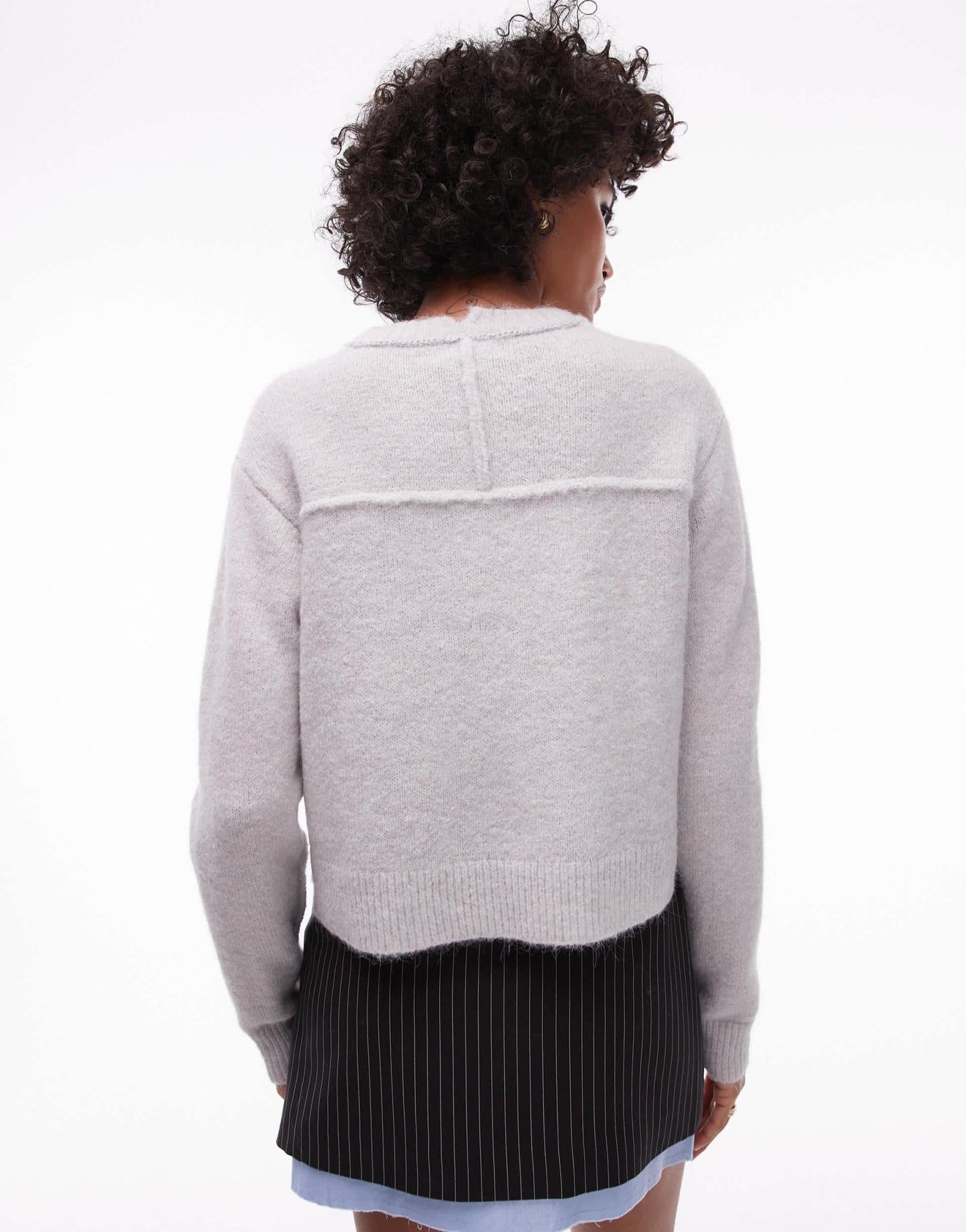 Topshop knitted crew with raglan and exposed seam jumper in light grey - ASOS Sample Sale