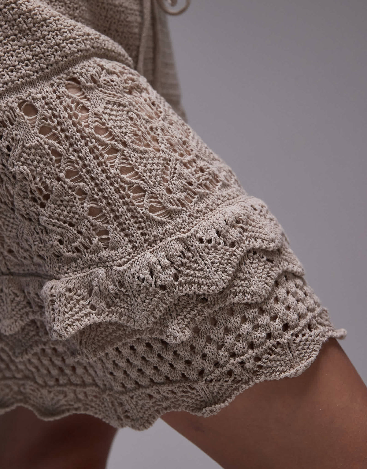 Topshop knitted crochet look mini skirt co-ord in ecru - ASOS Sample Sale