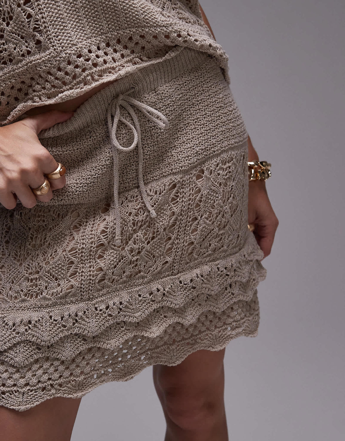 Topshop knitted crochet look mini skirt co-ord in ecru - ASOS Sample Sale