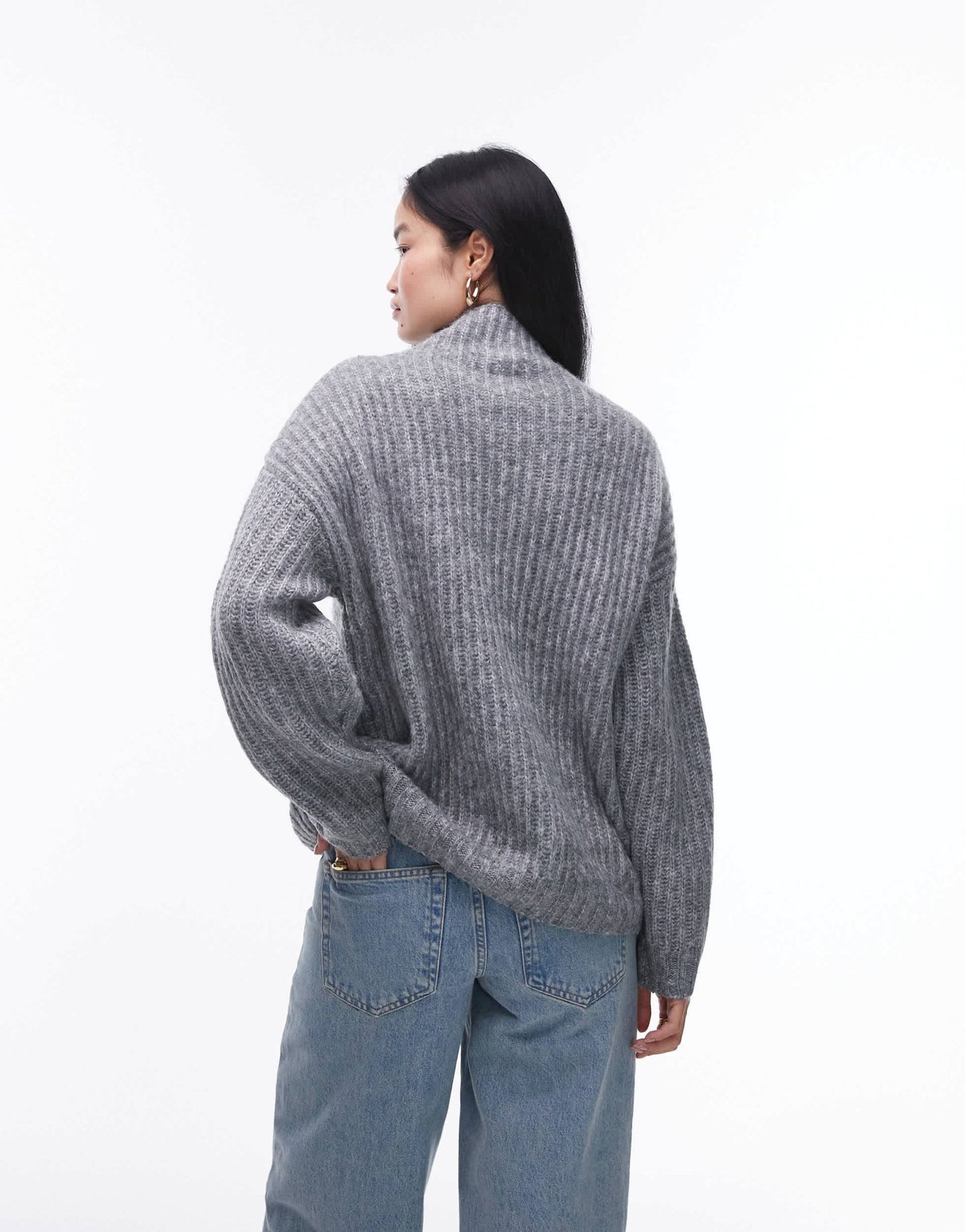 Topshop knitted fluffy high neck oversized jumper in grey - ASOS Sample Sale