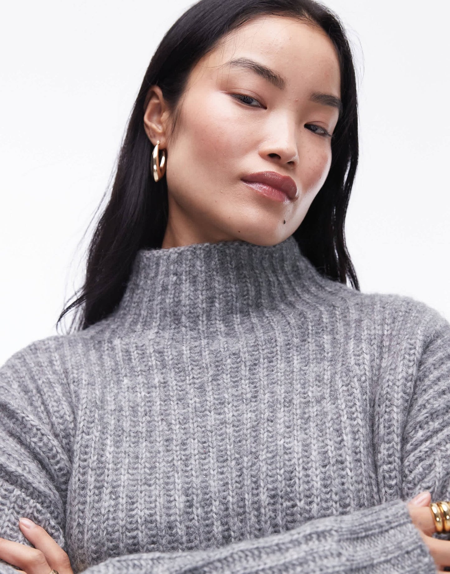 Topshop knitted fluffy high neck oversized jumper in grey - ASOS Sample Sale