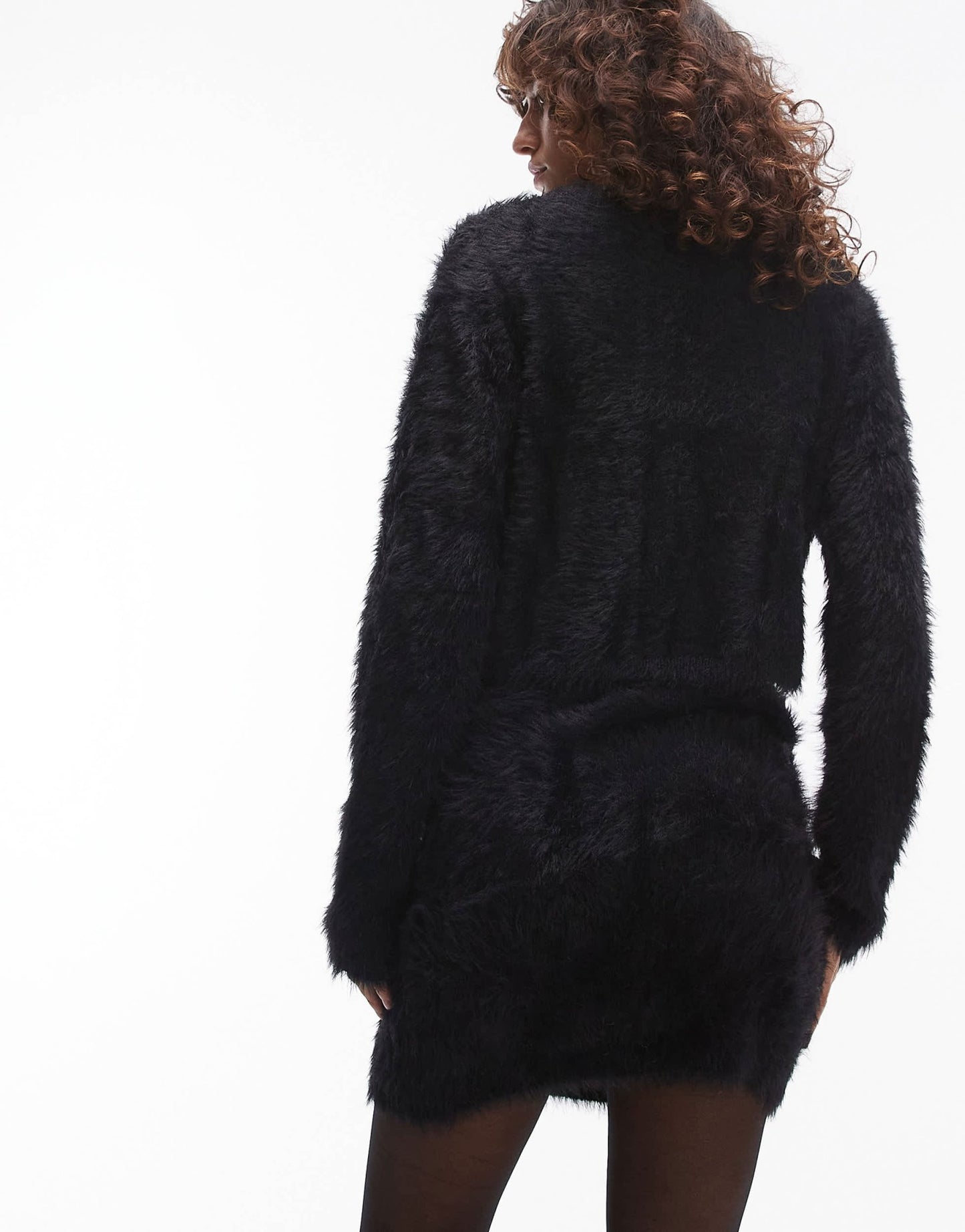 Topshop knitted fluffy mini skirt co - ord in black - ASOS Sample Sale