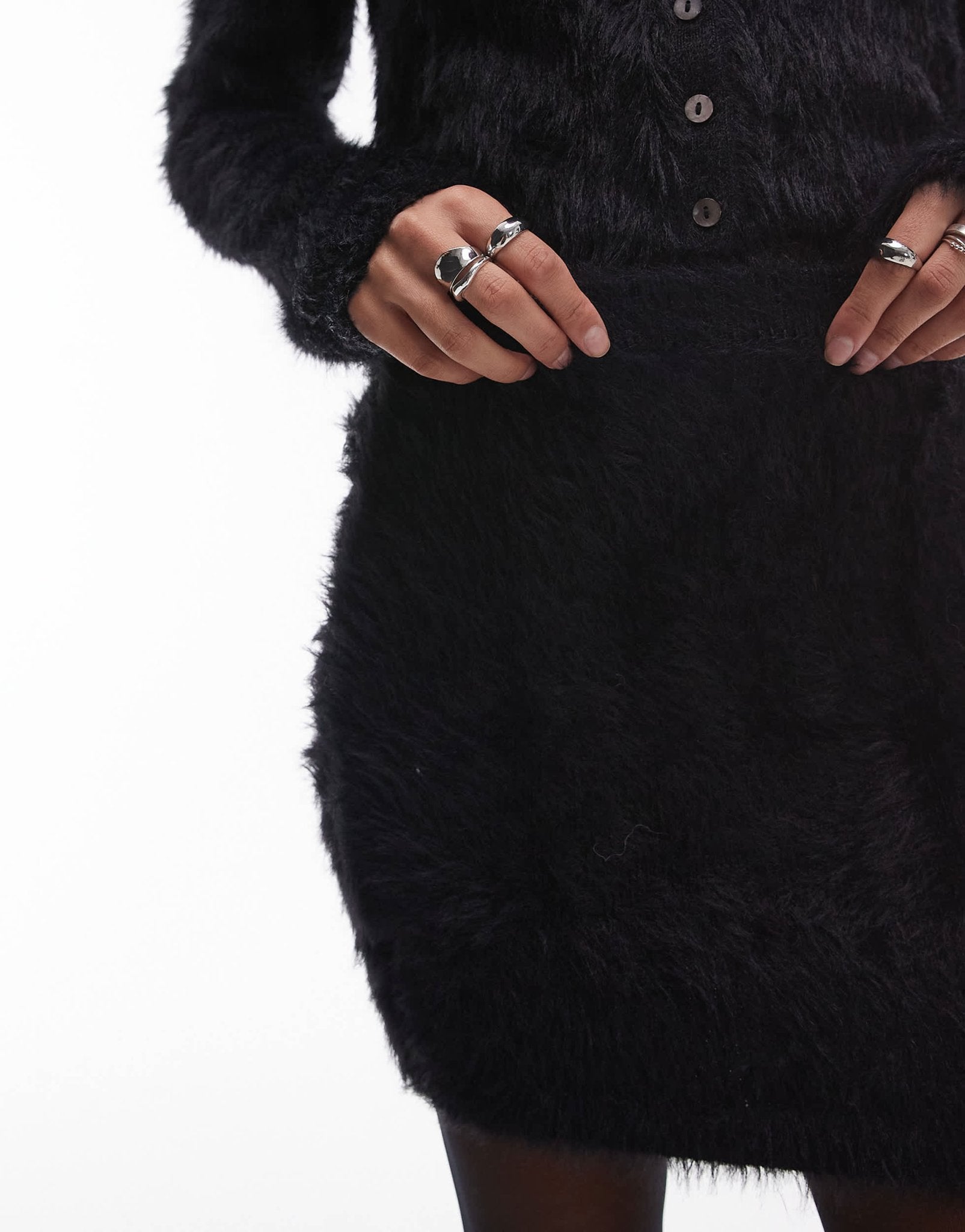 Topshop knitted fluffy mini skirt co - ord in black - ASOS Sample Sale