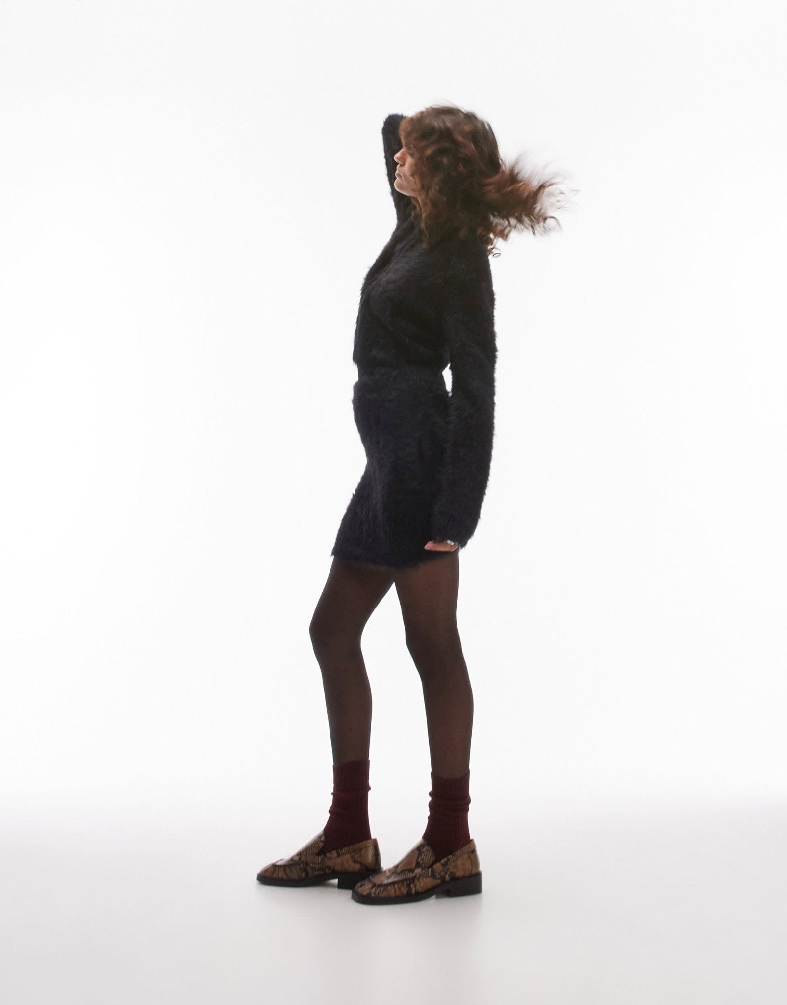 Topshop knitted fluffy mini skirt co - ord in black - ASOS Sample Sale