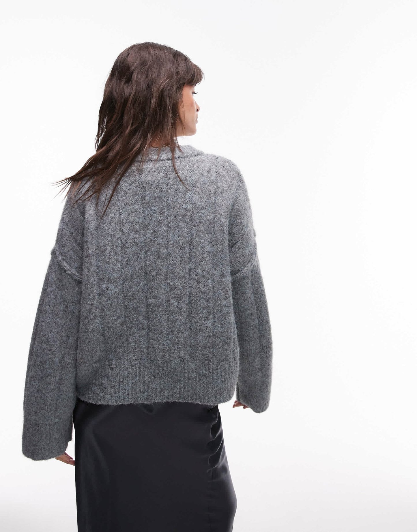 Topshop knitted fluffy rib oversized crew jumper in grey - ASOS Sample Sale