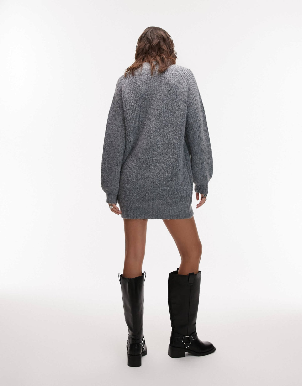 Topshop knitted high v - neck fluffy cardigan dress in charcoal - ASOS Sample Sale