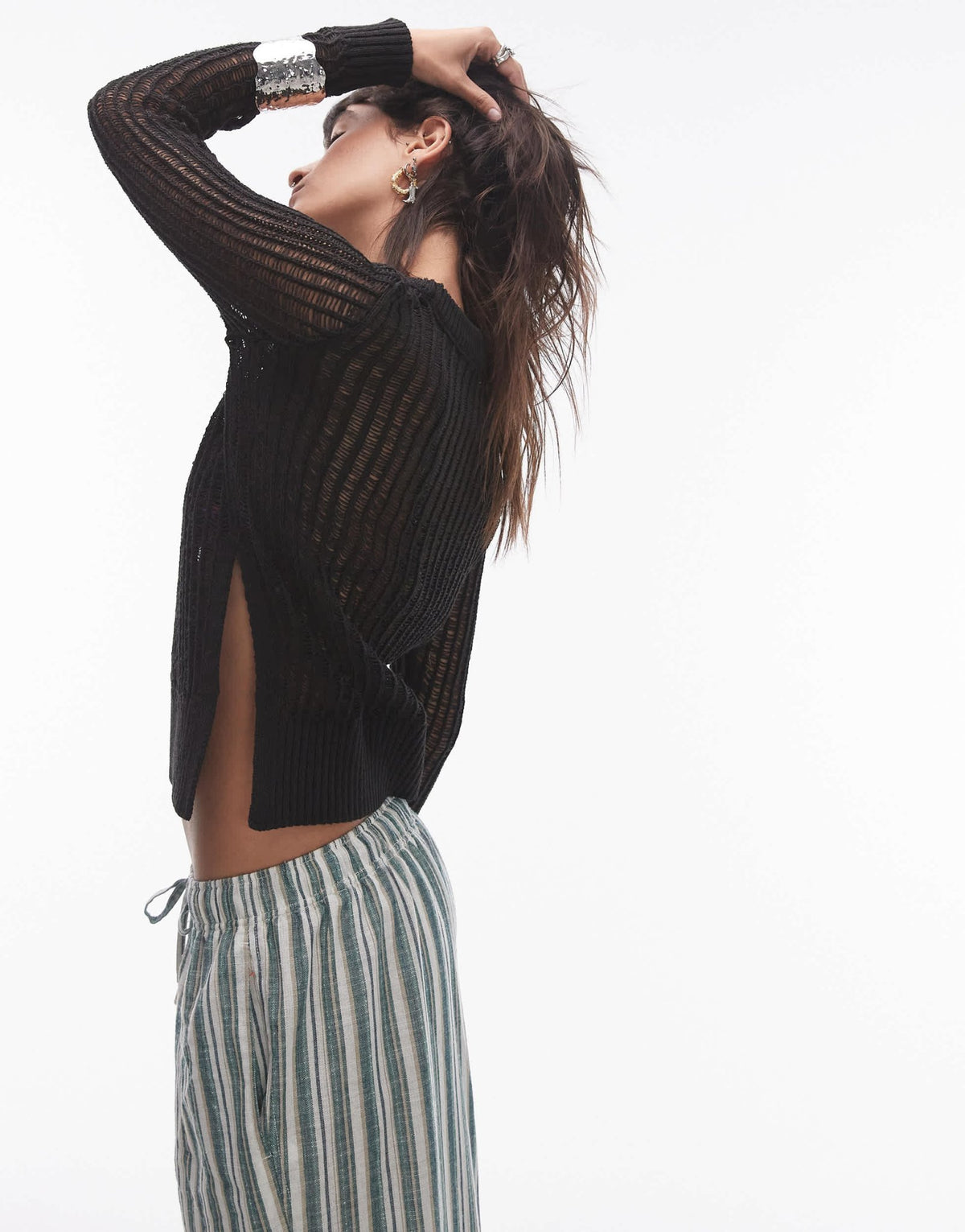 Topshop knitted open stitch asymetric top in black - ASOS Sample Sale