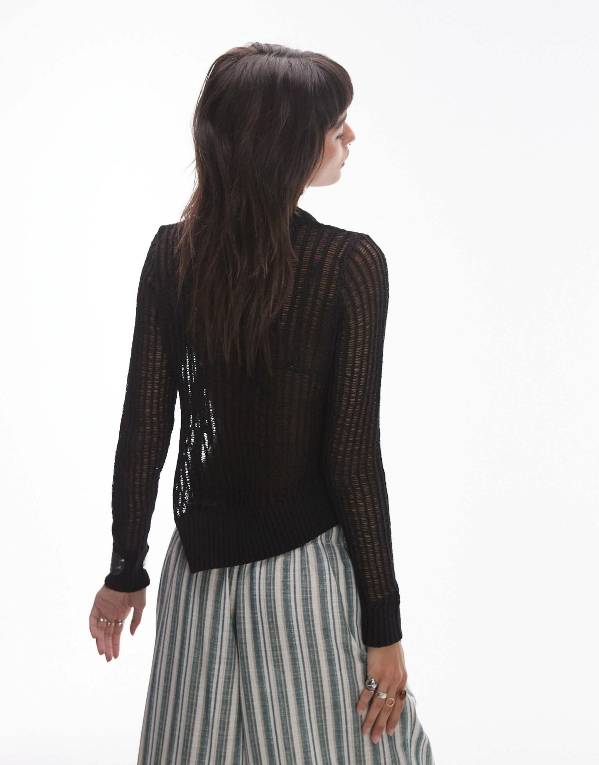 Topshop knitted open stitch asymetric top in black - ASOS Sample Sale