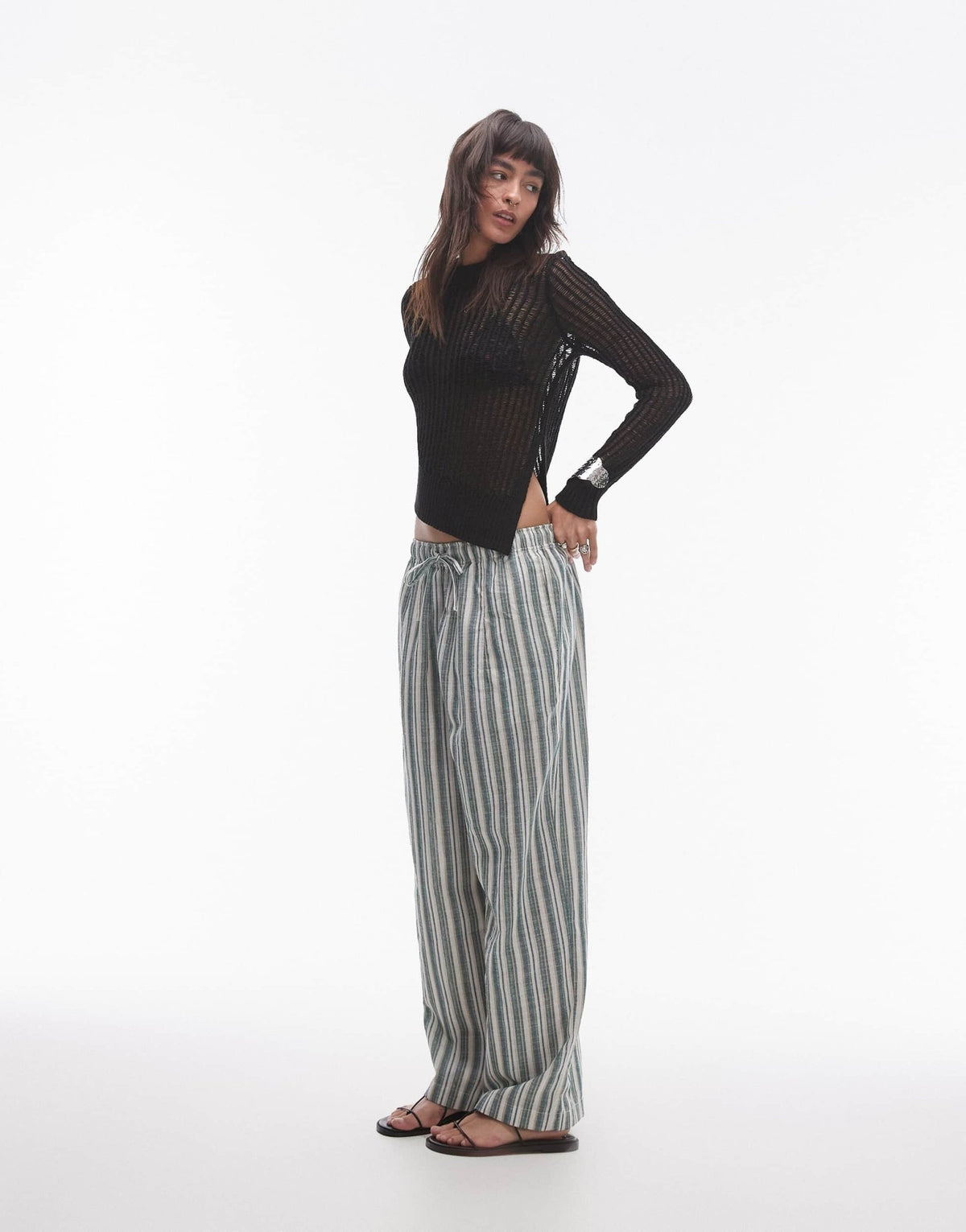 Topshop knitted open stitch asymetric top in black - ASOS Sample Sale