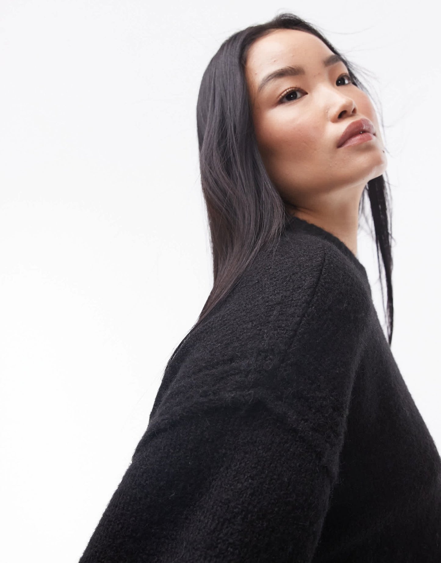 Topshop knitted oversized crew mini dress with exposed seam detail in black - ASOS Sample Sale