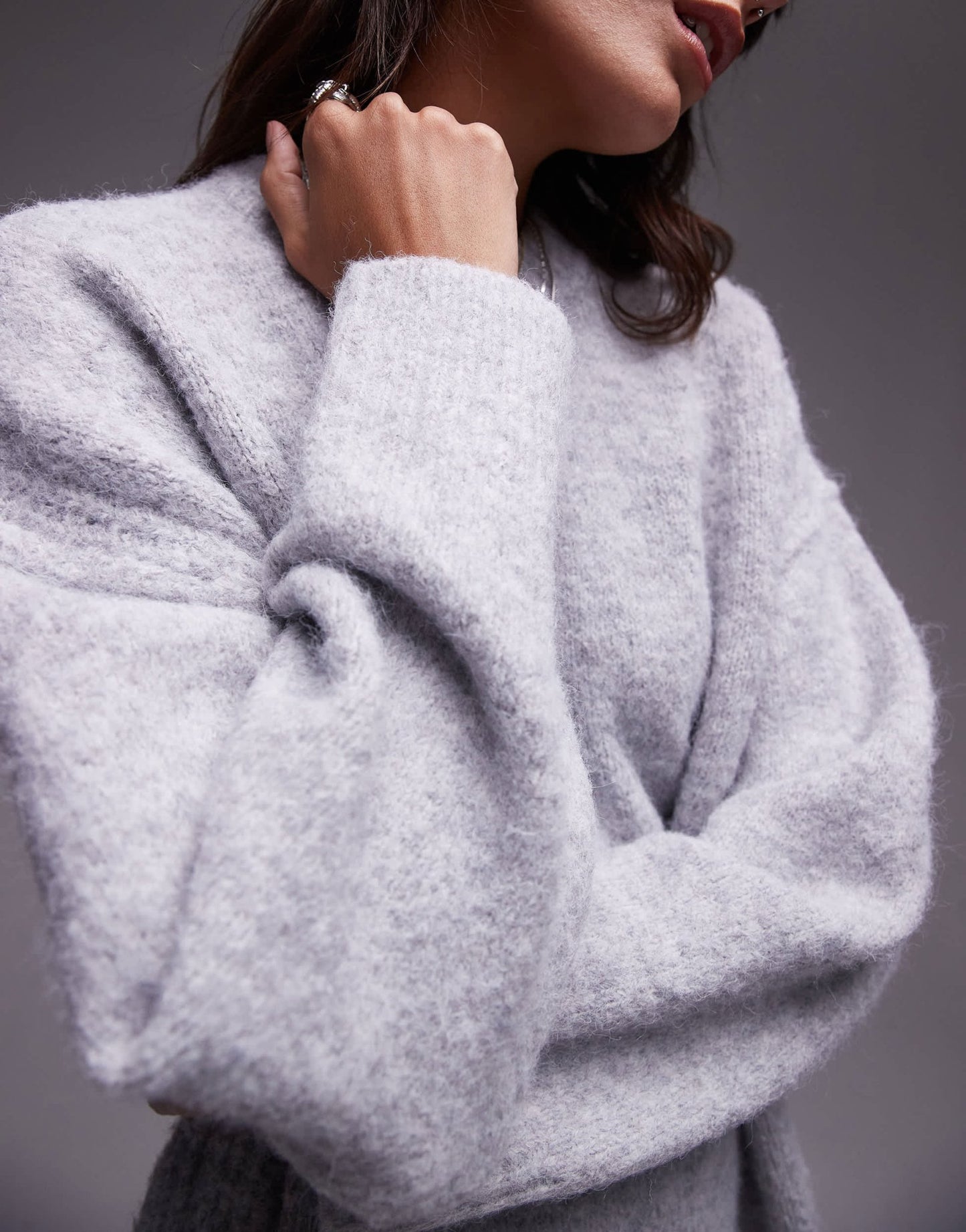 Topshop knitted oversized crew mini dress with exposed seam detail in grey - ASOS Sample Sale