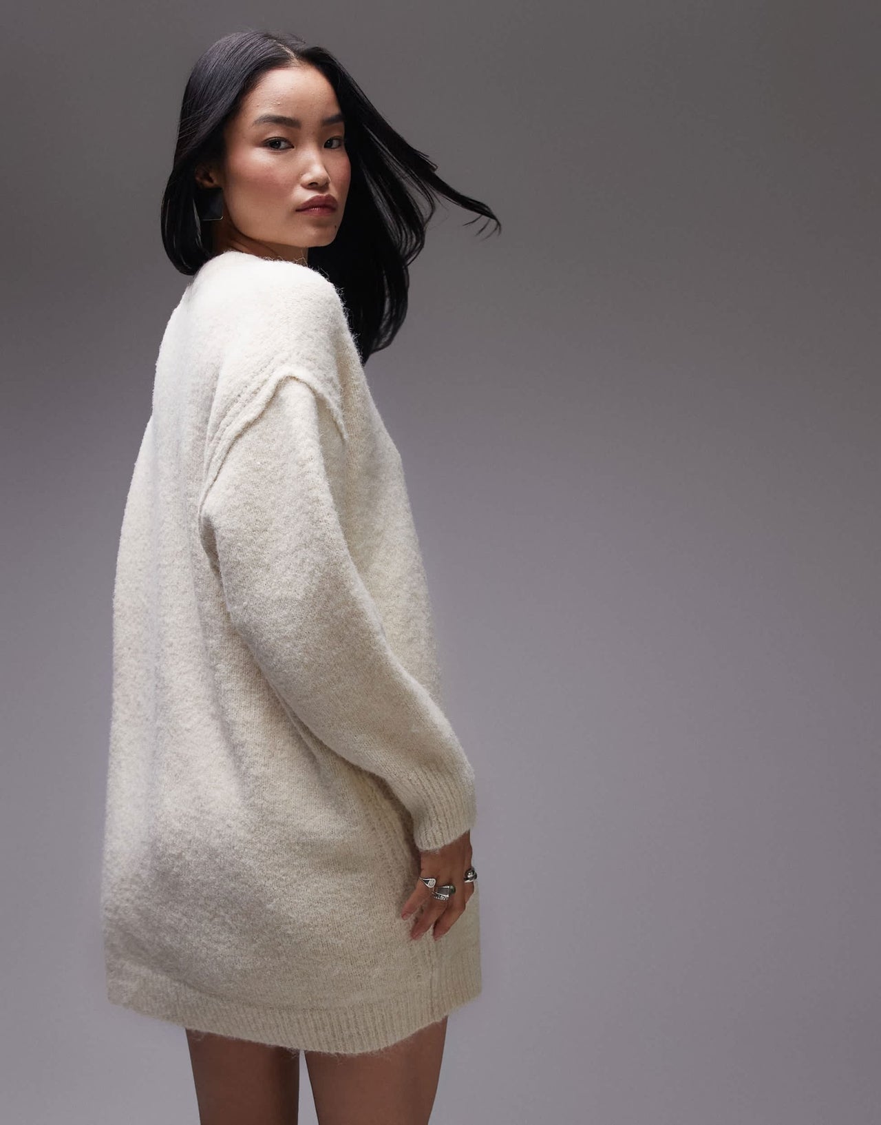 Topshop knitted oversized crew mini dress with exposed seam detail in ivory - ASOS Sample Sale