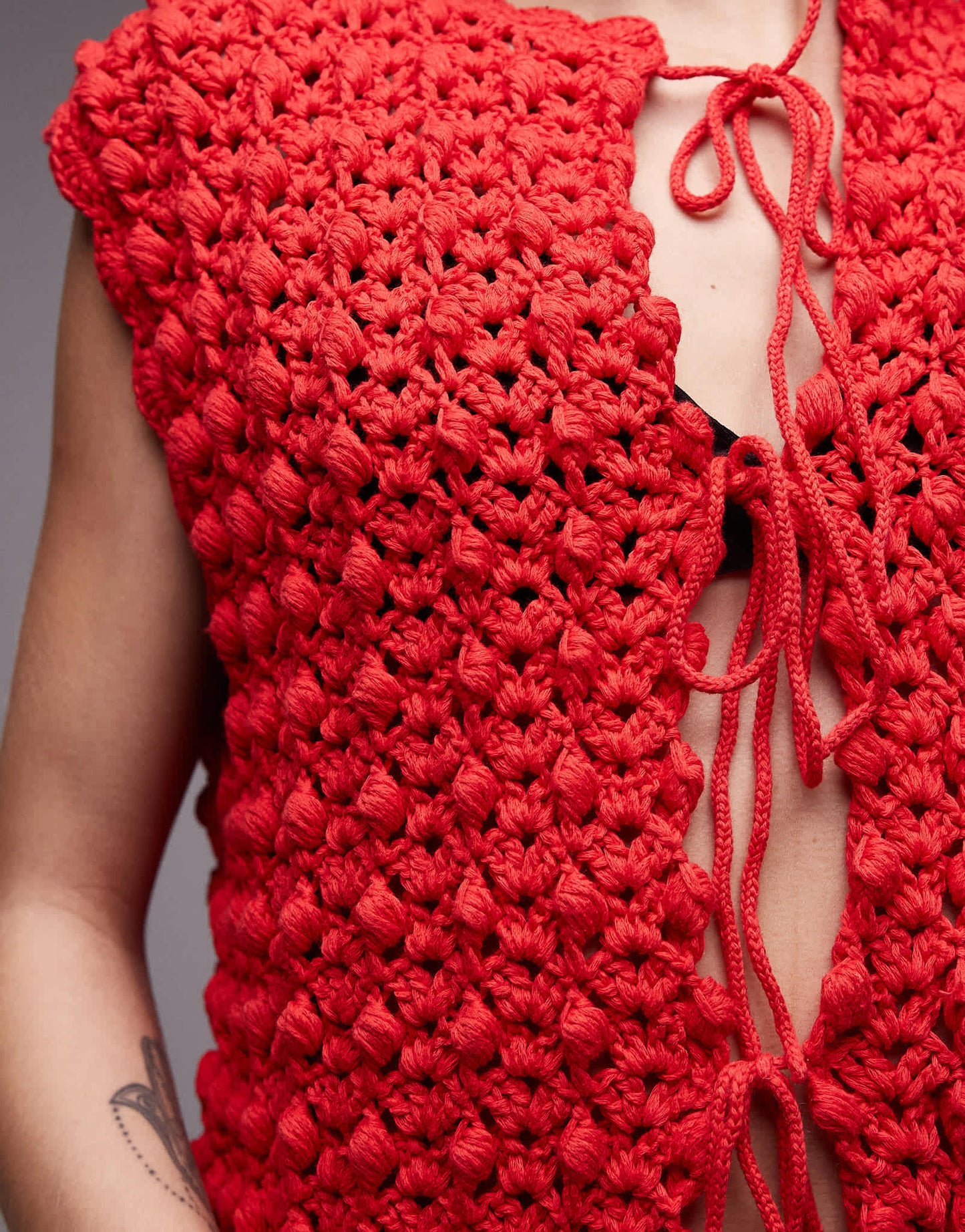 Topshop knitted premium hand knit tie waistcoat in red - ASOS Sample Sale
