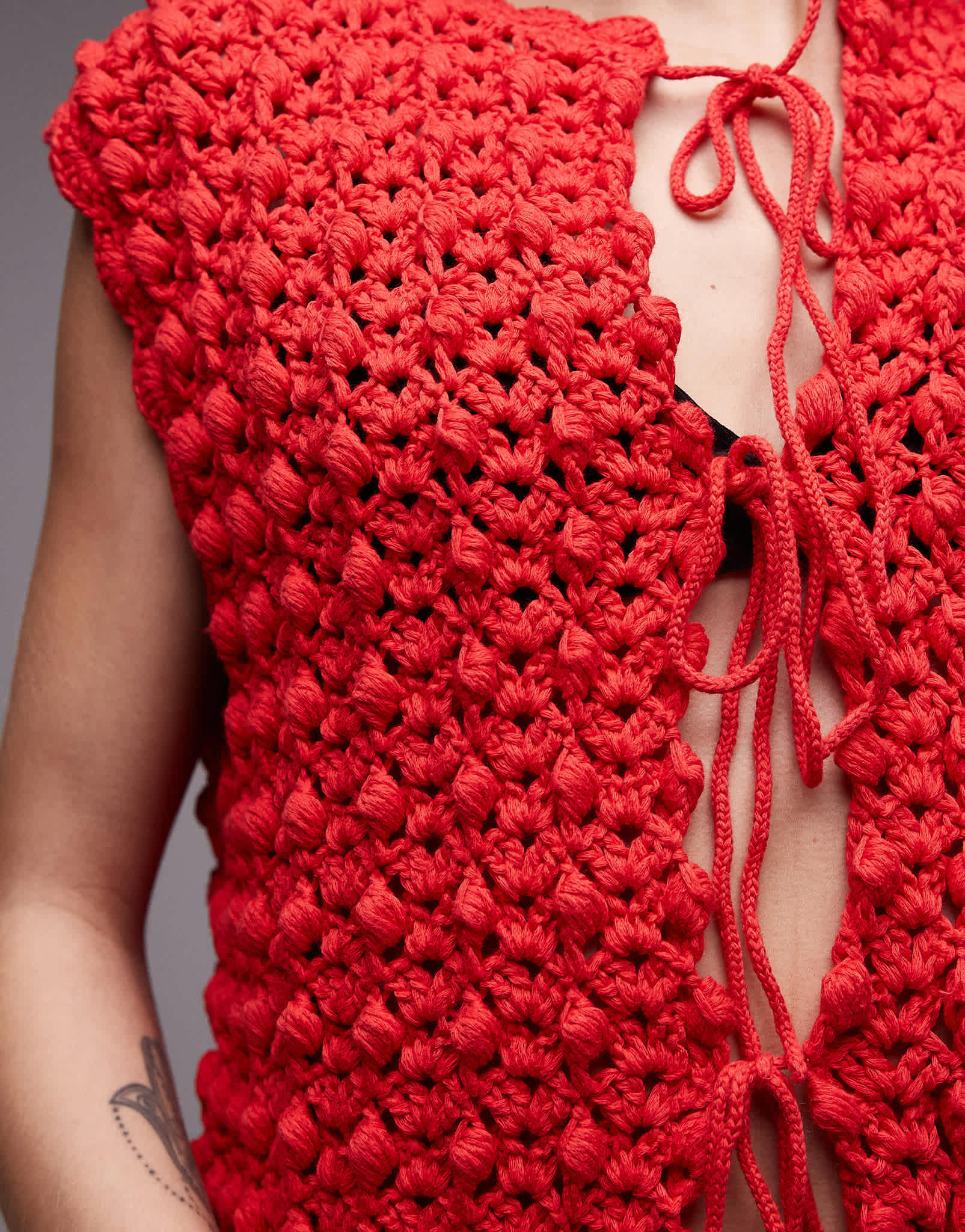 Topshop knitted premium hand knit tie waistcoat in red - ASOS Sample Sale