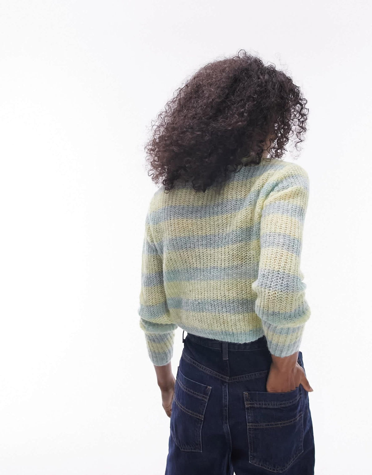 Topshop knitted sheer stripe cardi in green - ASOS Sample Sale