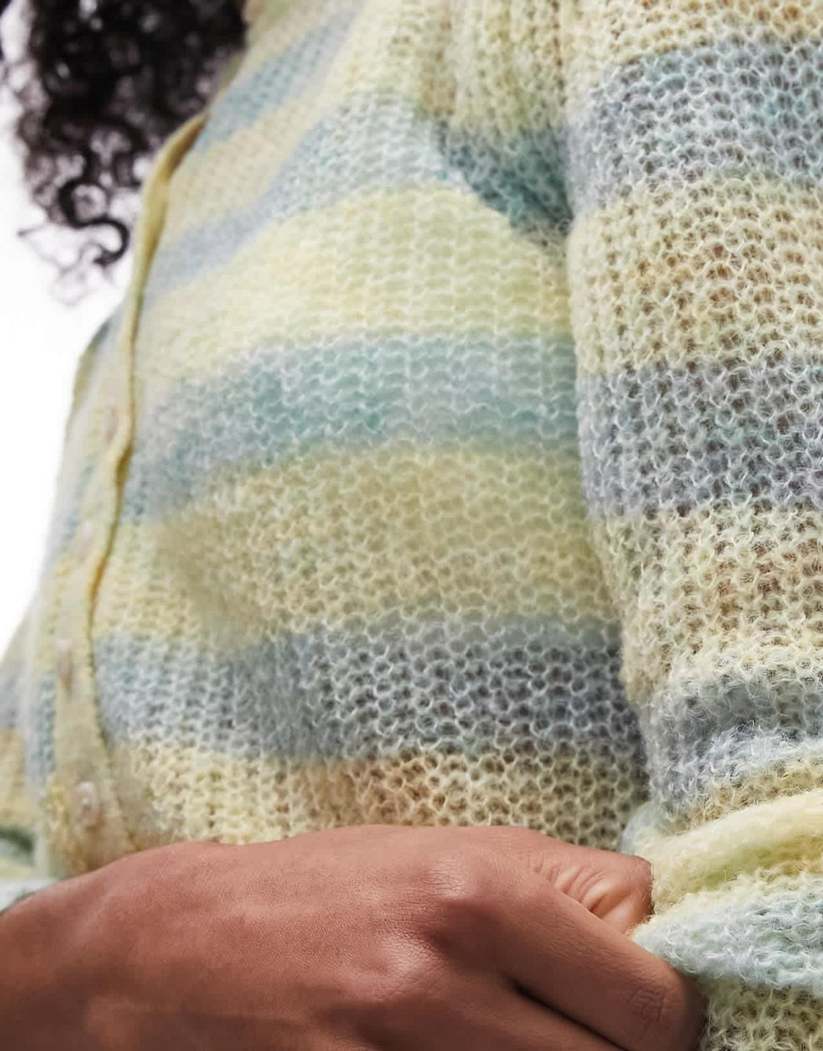 Topshop knitted sheer stripe cardi in green - ASOS Sample Sale