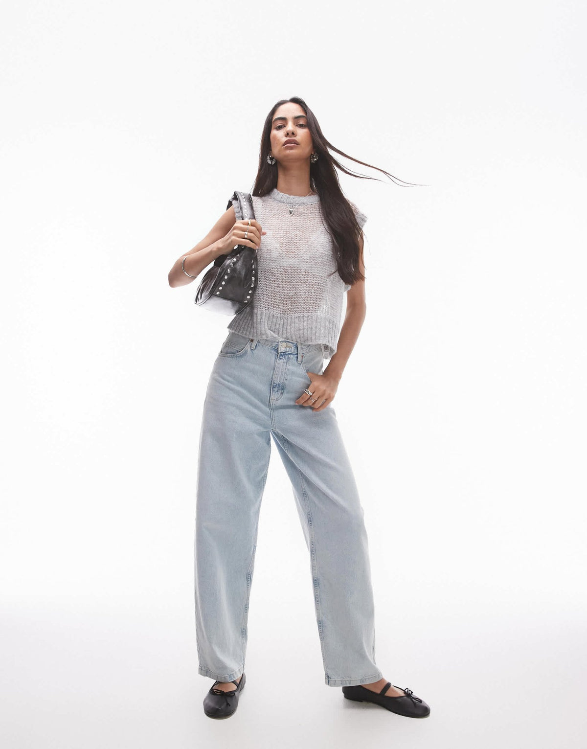 Topshop knitted sheer tank in grey - ASOS Sample Sale