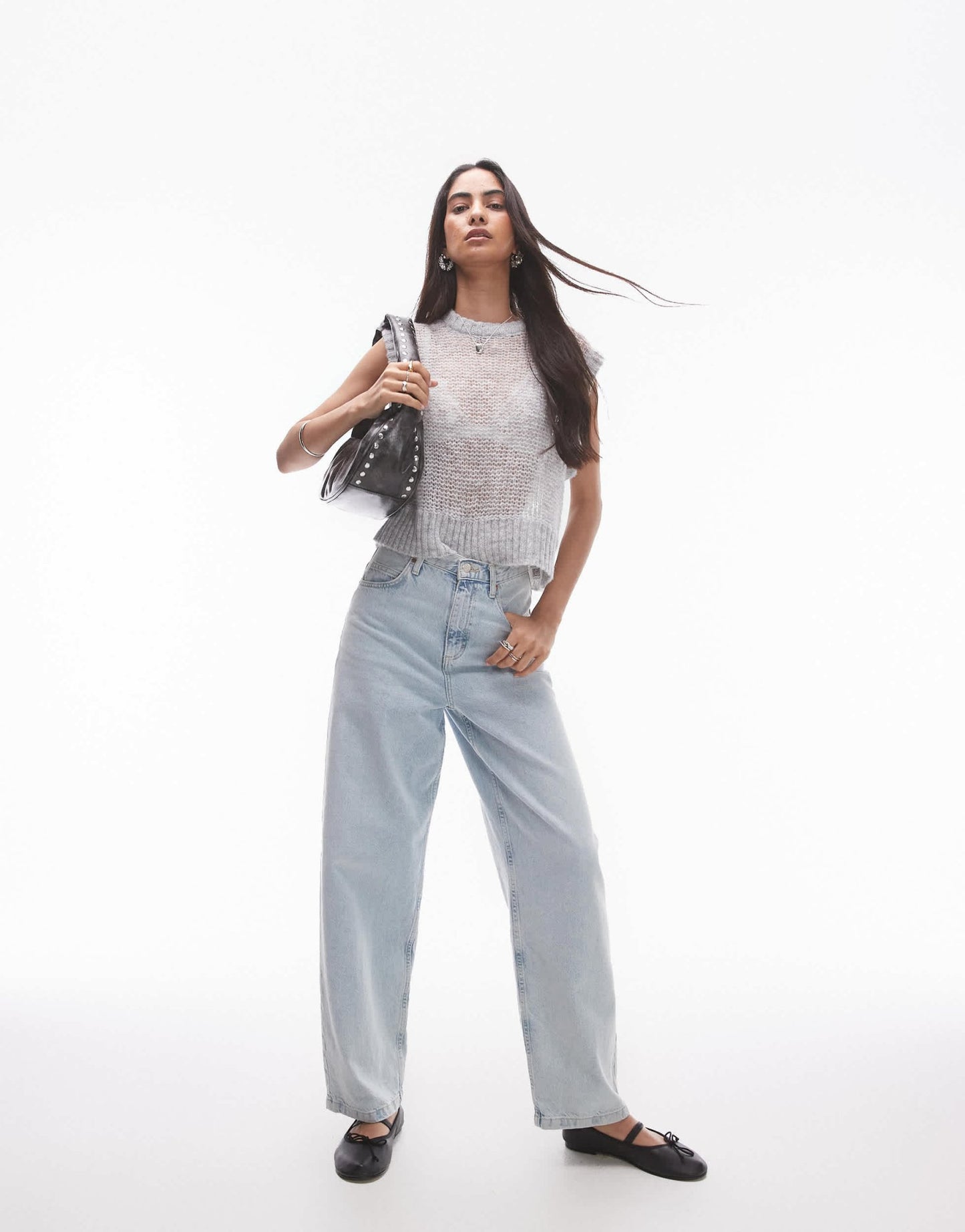 Topshop knitted sheer tank in grey - ASOS Sample Sale